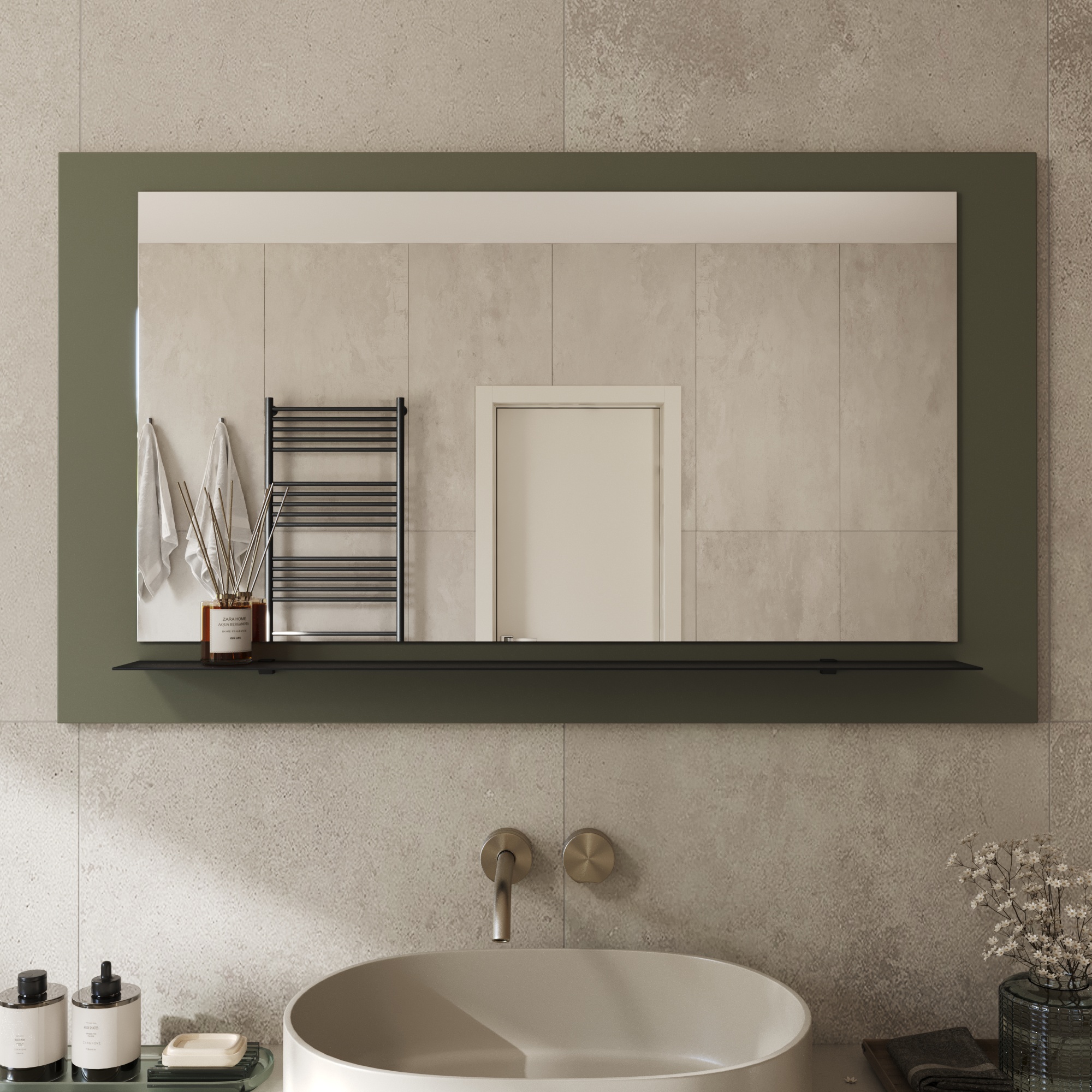 Wandspiegel Anina auf dekorativen Holzplatte im modernen Stil mit elegantem Rahmen und Befestigung