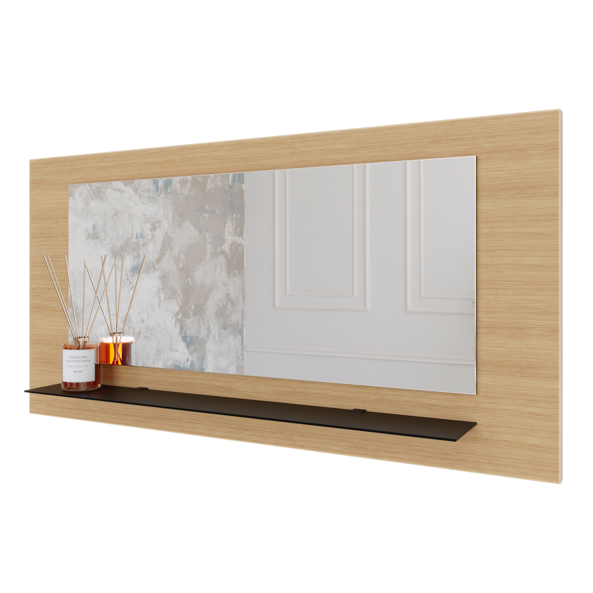 Wandspiegel Anina auf dekorativen Holzplatte im modernen Stil mit elegantem Rahmen und Befestigung