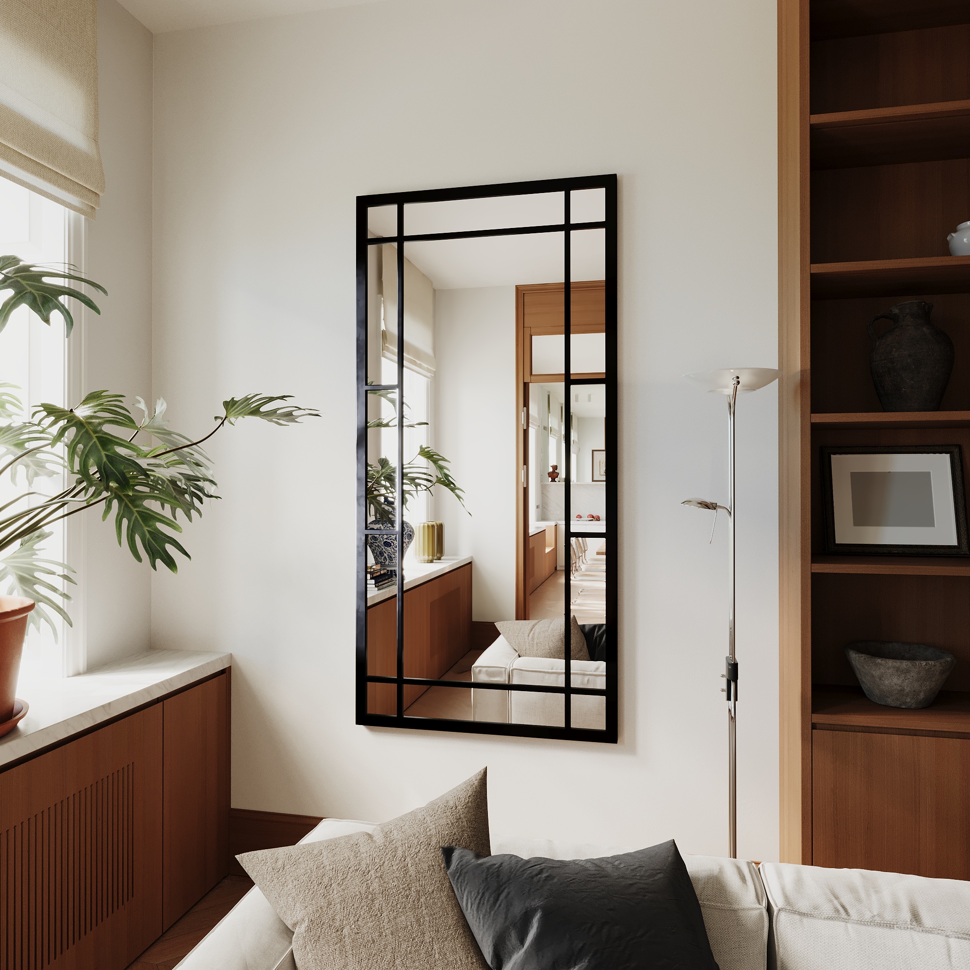 Varada Cadru Loft-Designspiegel in schwarz mit Befestigung