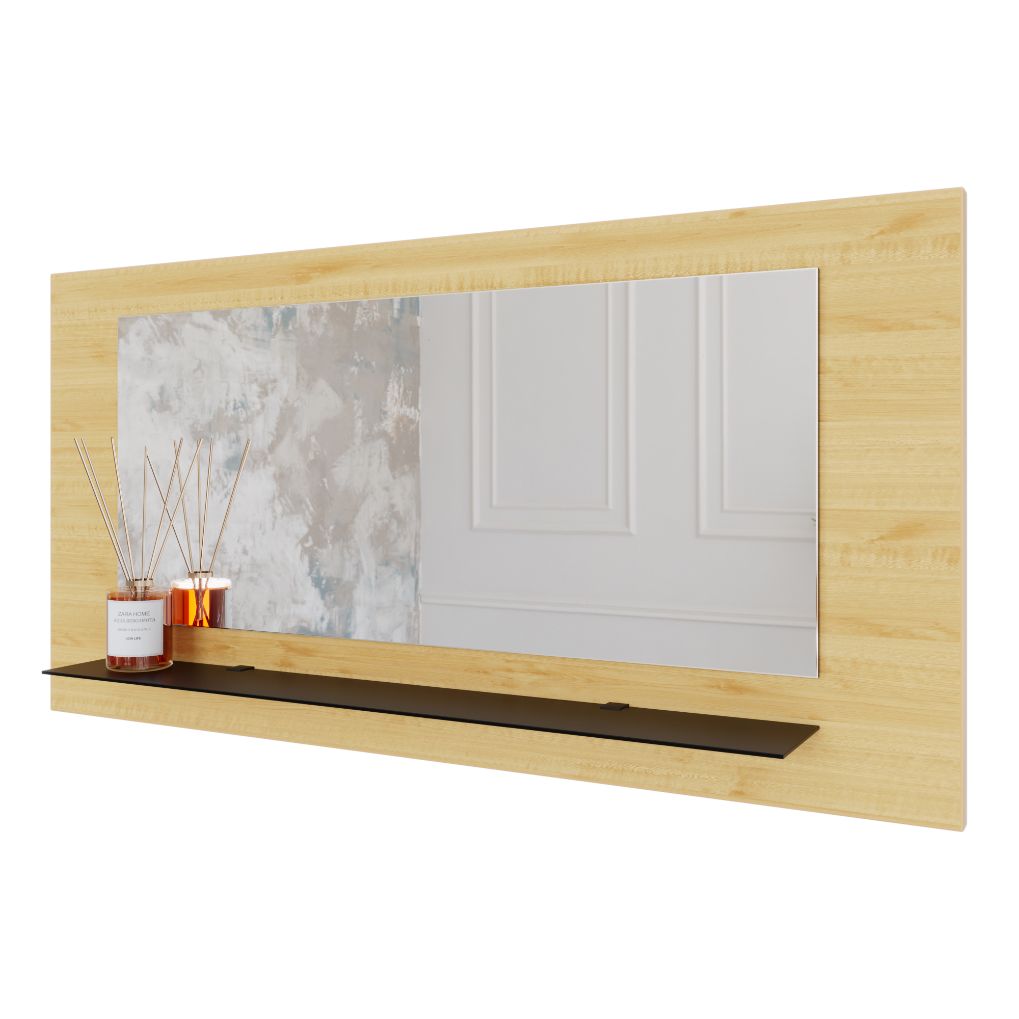 Wandspiegel Anina auf dekorativen Holzplatte im modernen Stil mit elegantem Rahmen und Befestigung