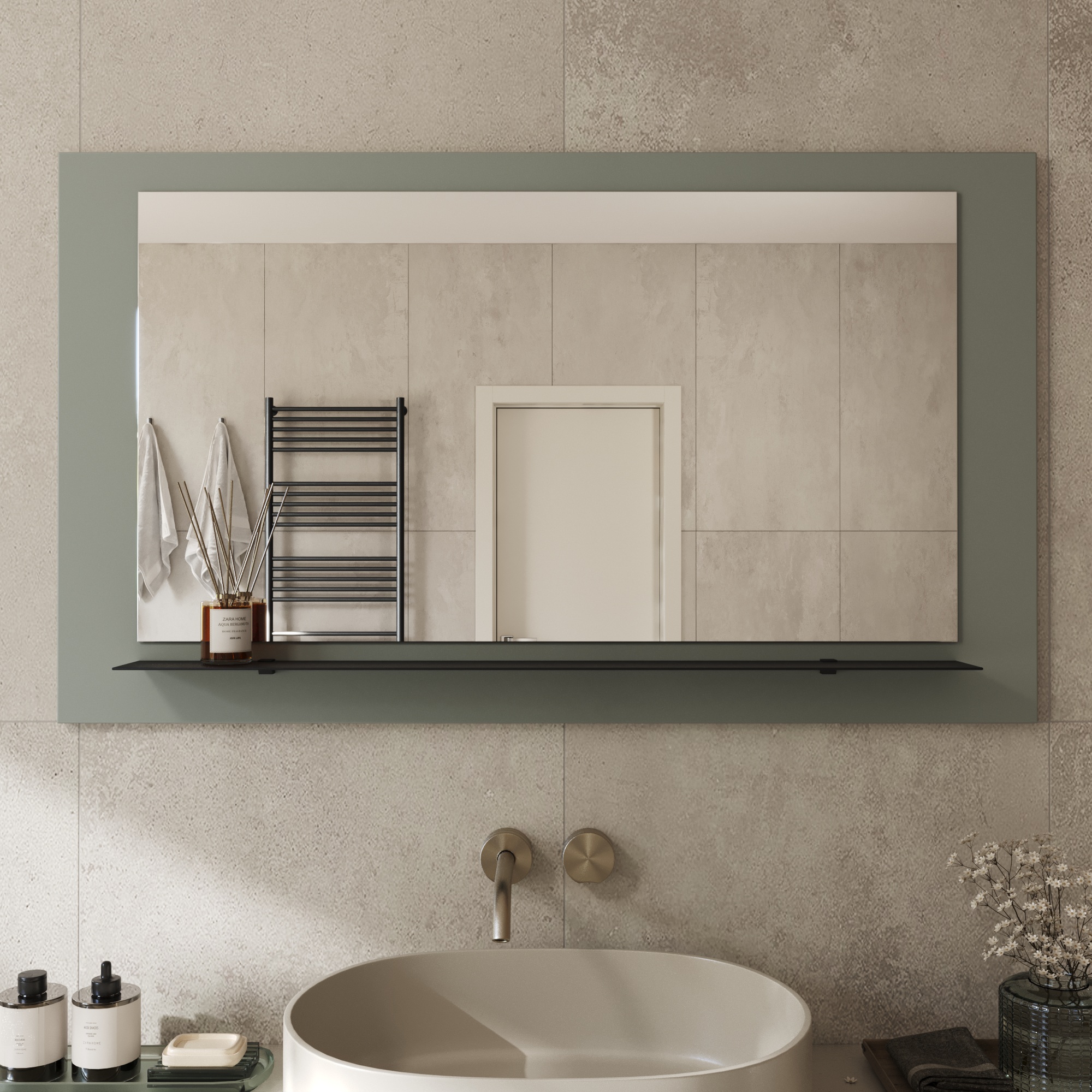 Wandspiegel Anina auf dekorativen Holzplatte im modernen Stil mit elegantem Rahmen und Befestigung