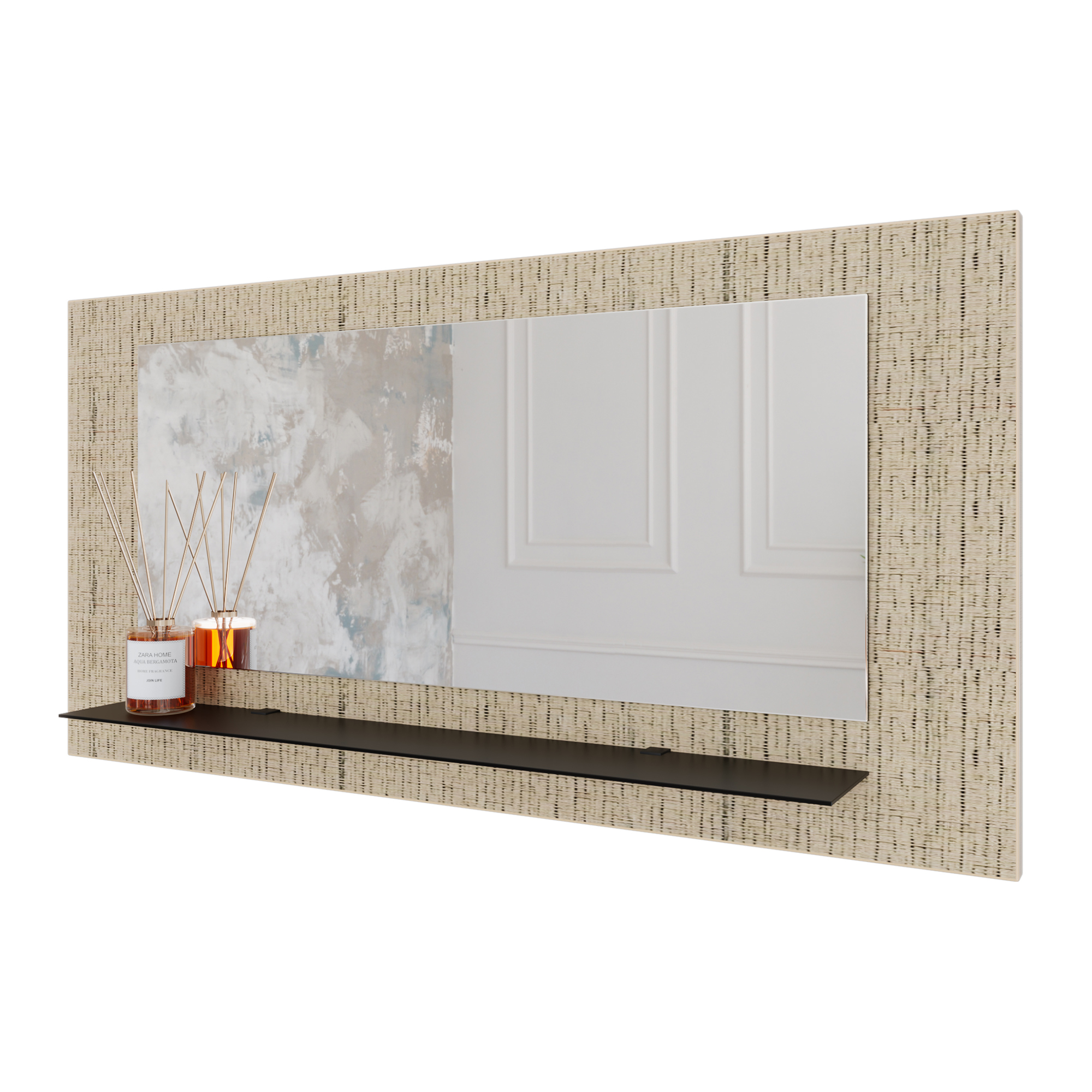 Wandspiegel Anina auf dekorativen Holzplatte im modernen Stil mit elegantem Rahmen und Befestigung