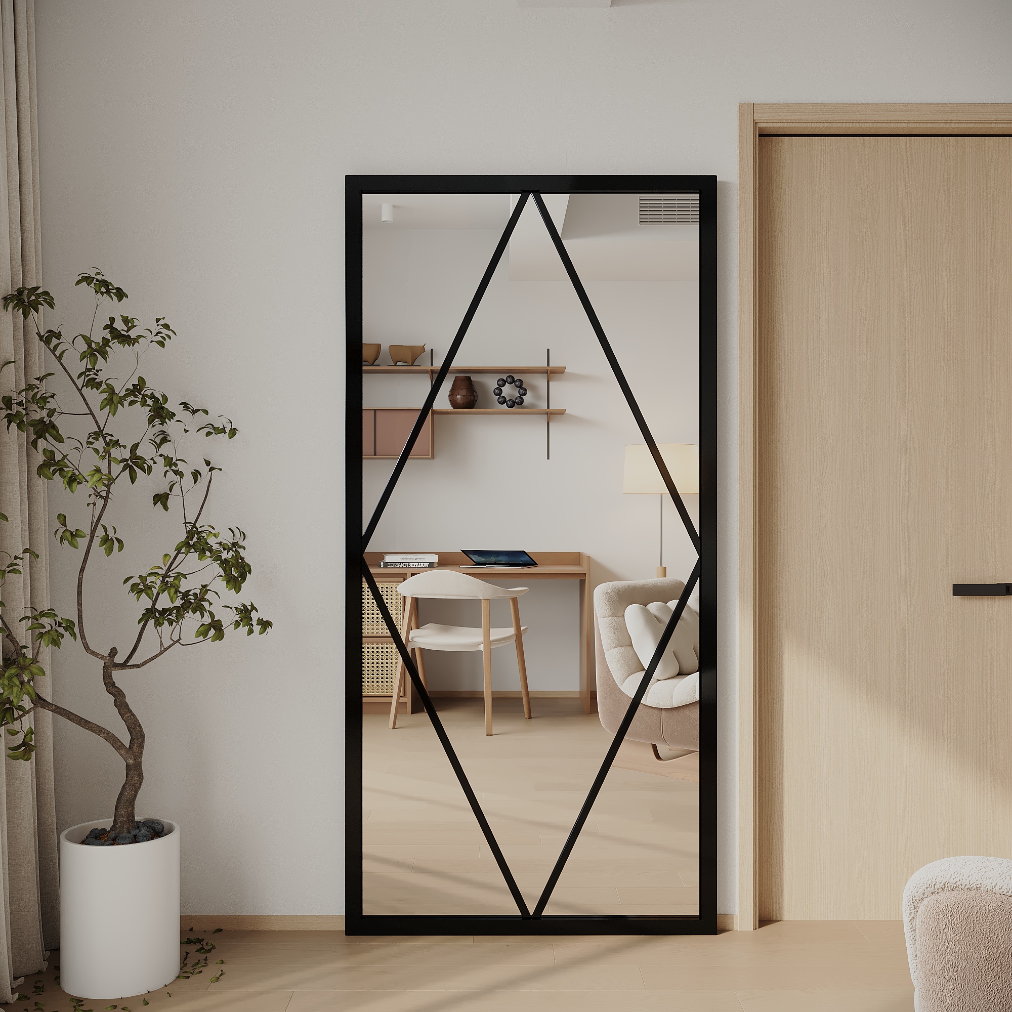 Varada Naveta Loft-Designspiegel in schwarz mit Befestigung
