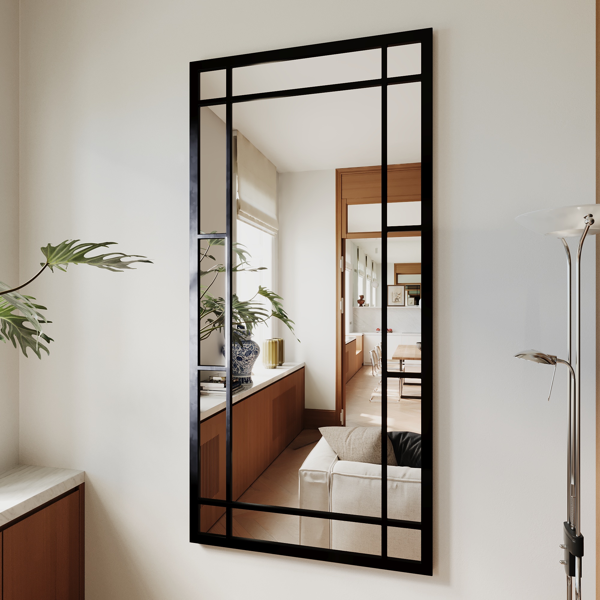Varada Cadru Loft-Designspiegel in schwarz mit Befestigung