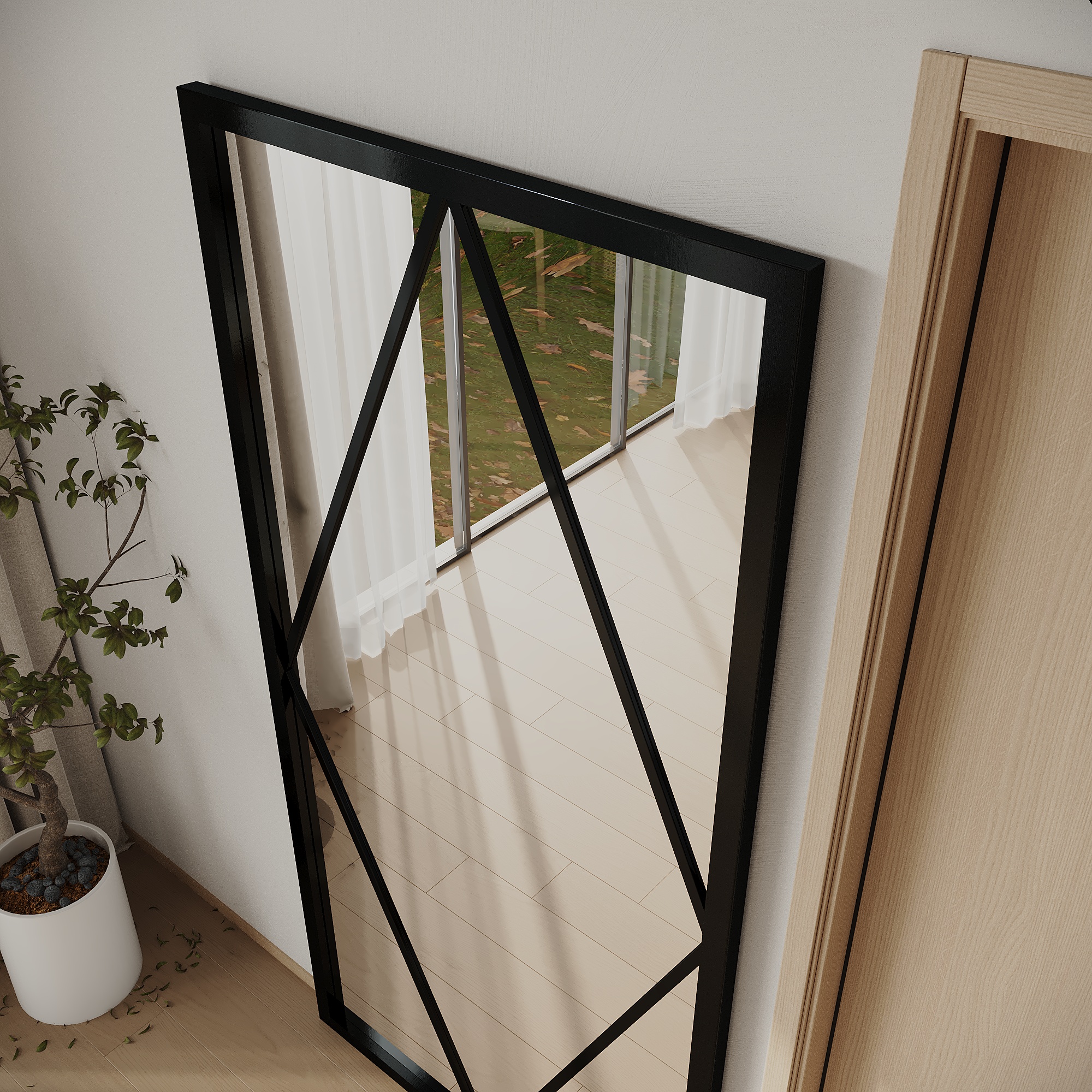Varada Naveta Loft-Designspiegel in schwarz mit Befestigung