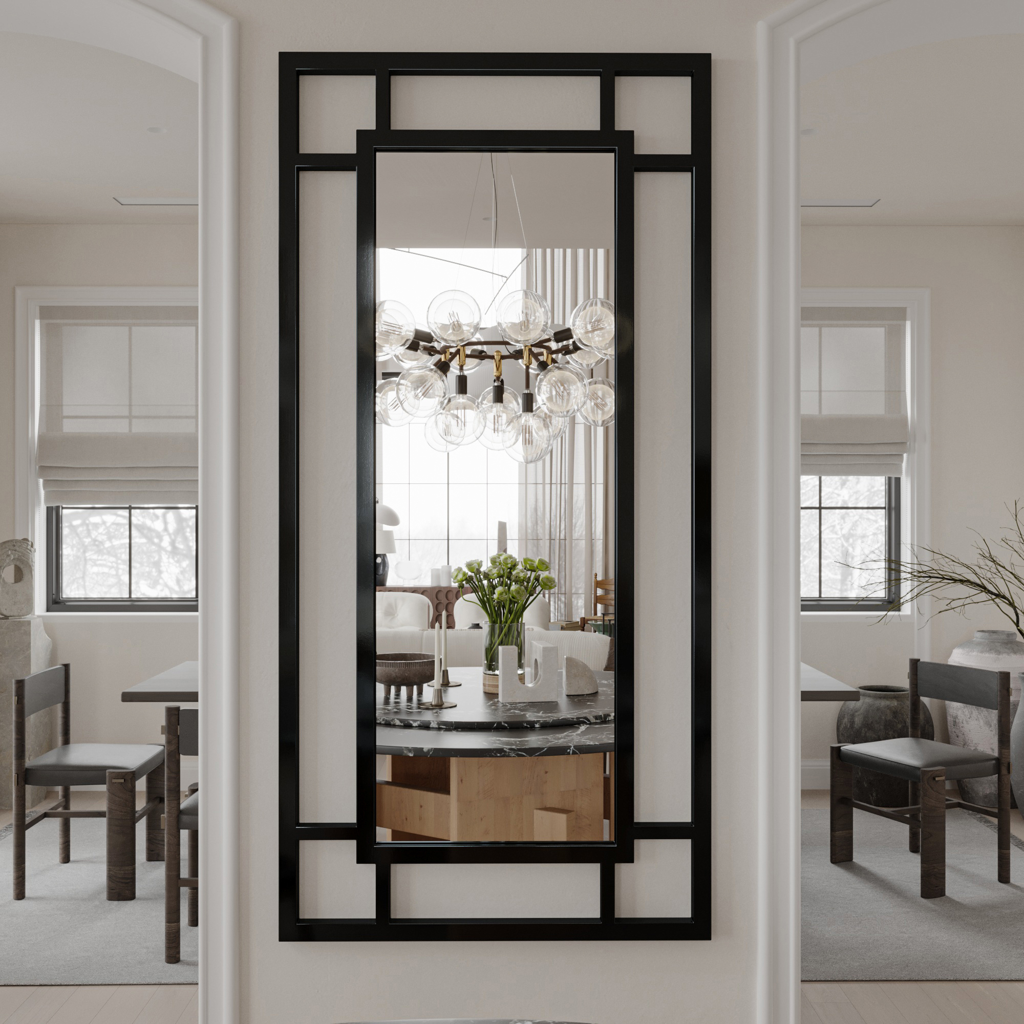 Varada Inframe Loft-Designspiegel in schwarz mit Befestigung