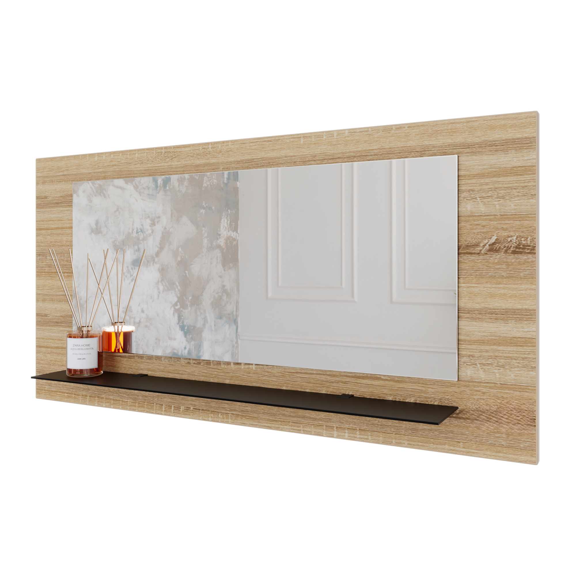 Wandspiegel Anina auf dekorativen Holzplatte im modernen Stil mit elegantem Rahmen und Befestigung