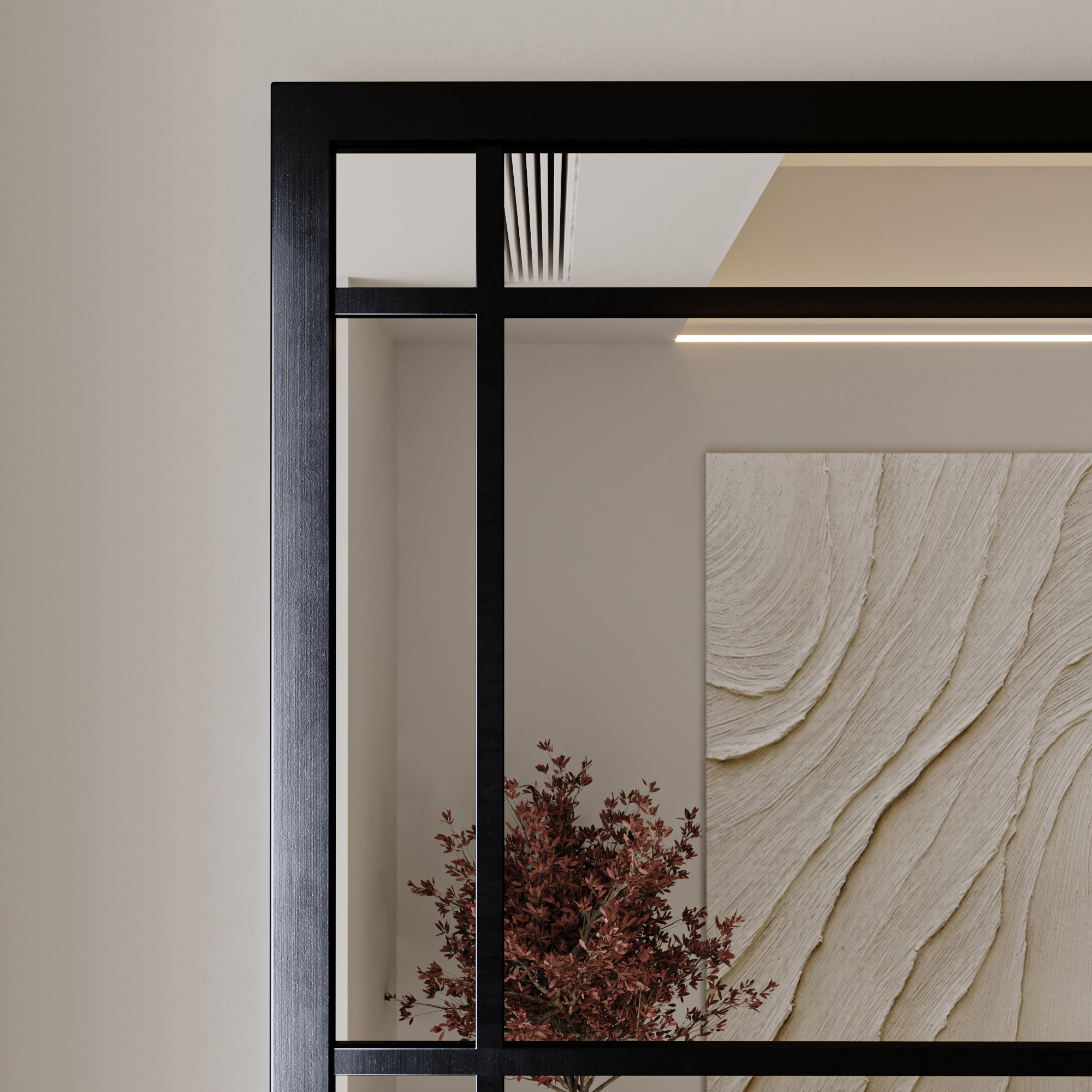 Varada Fenestra Loft-Designspiegel in schwarz mit Befestigung
