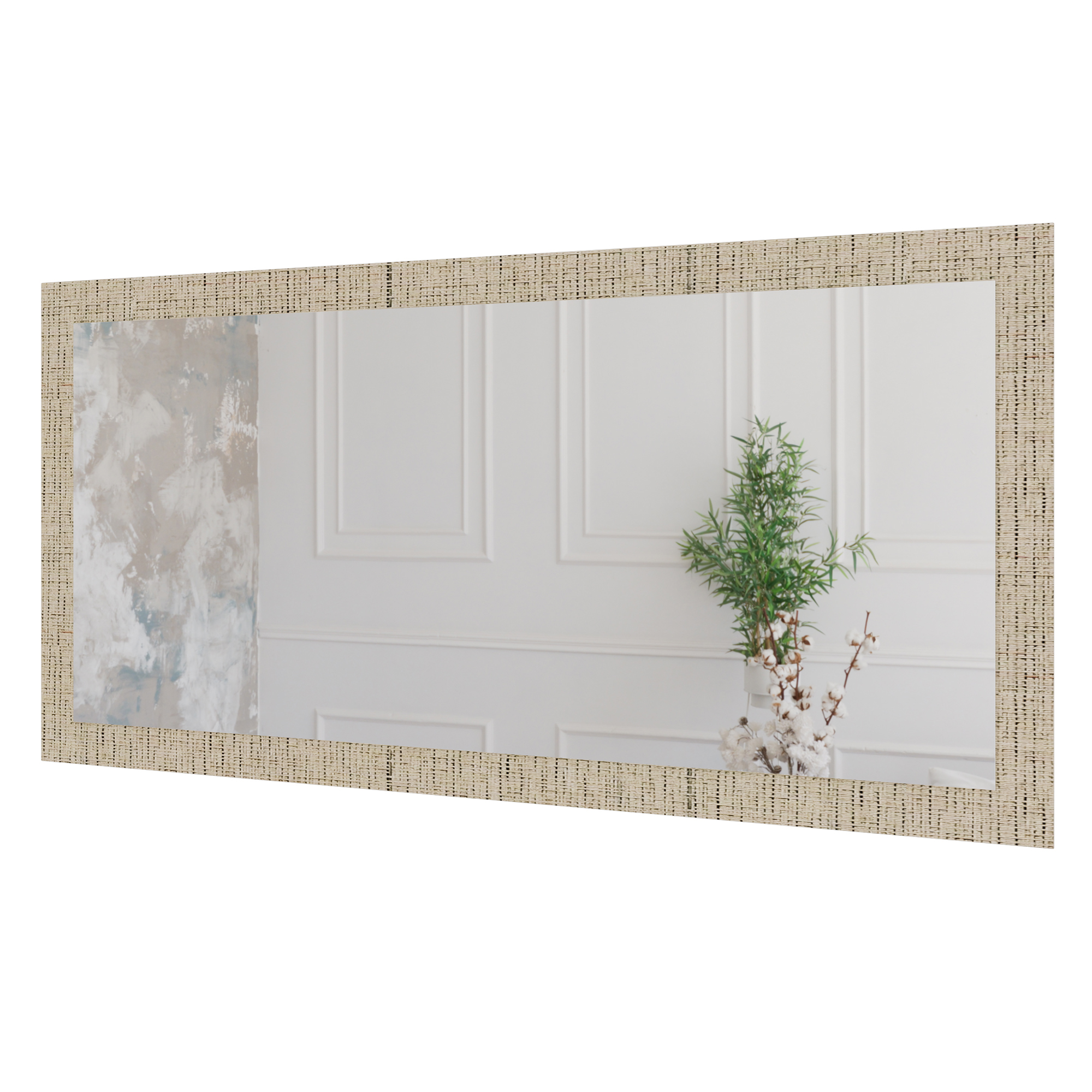 Wandspiegel Doman auf dekorativen Holzplatte im modernen Stil mit elegantem Rahmen und Befestigung