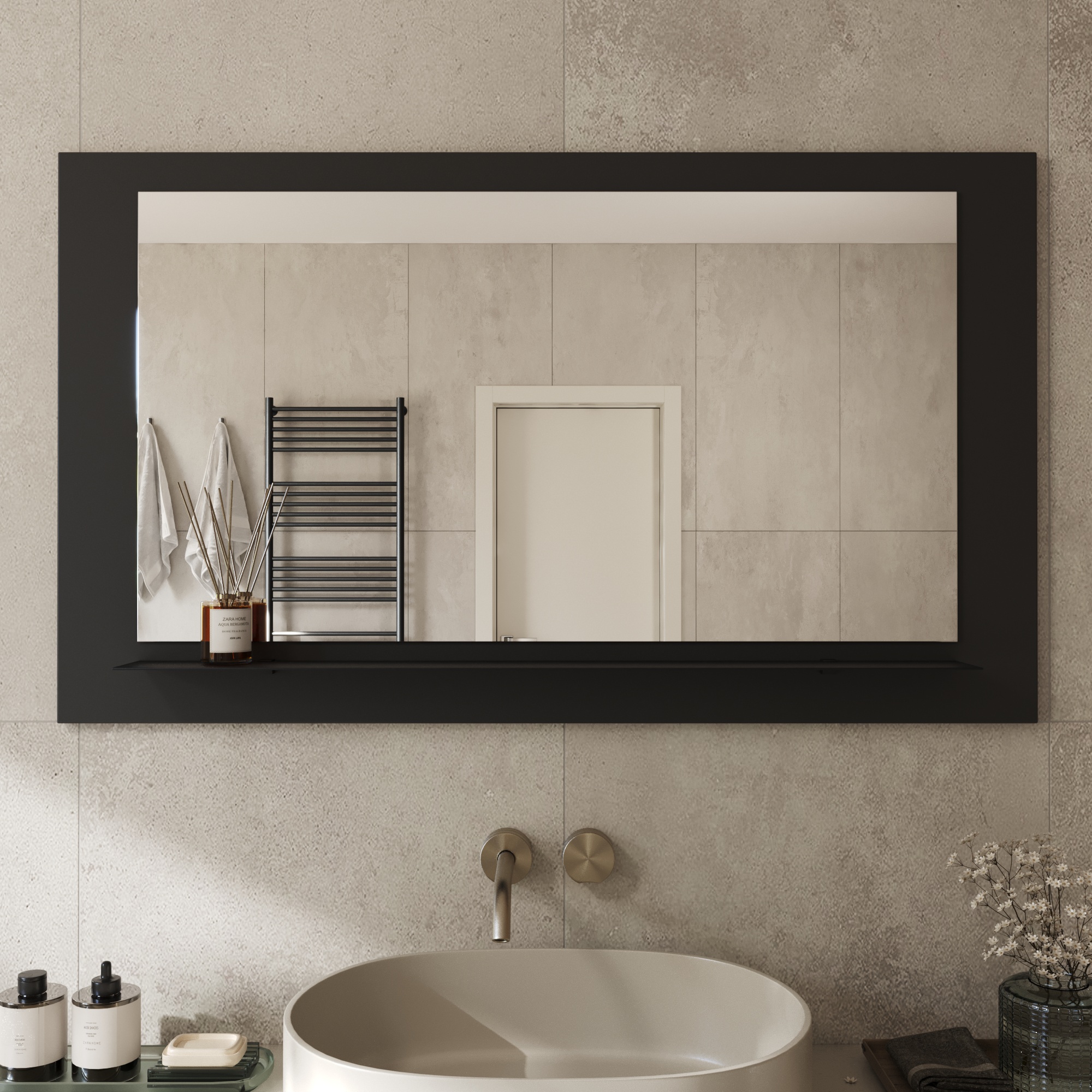 Wandspiegel Anina auf dekorativen Holzplatte im modernen Stil mit elegantem Rahmen und Befestigung