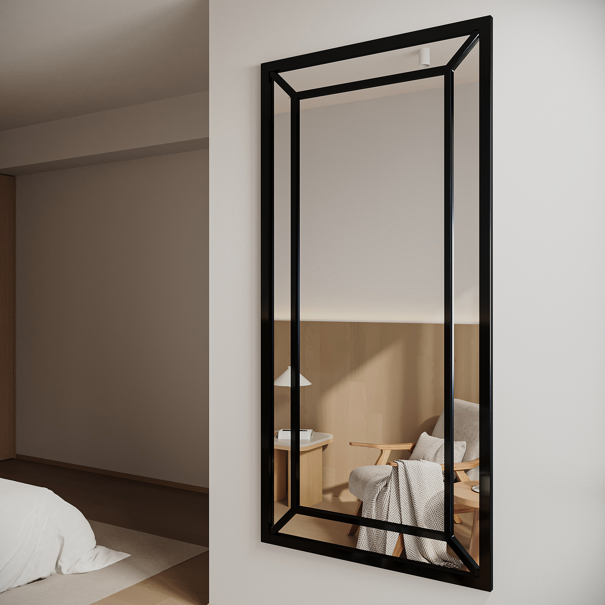 Varada Tribus Loft-Designspiegel in schwarz mit Befestigung