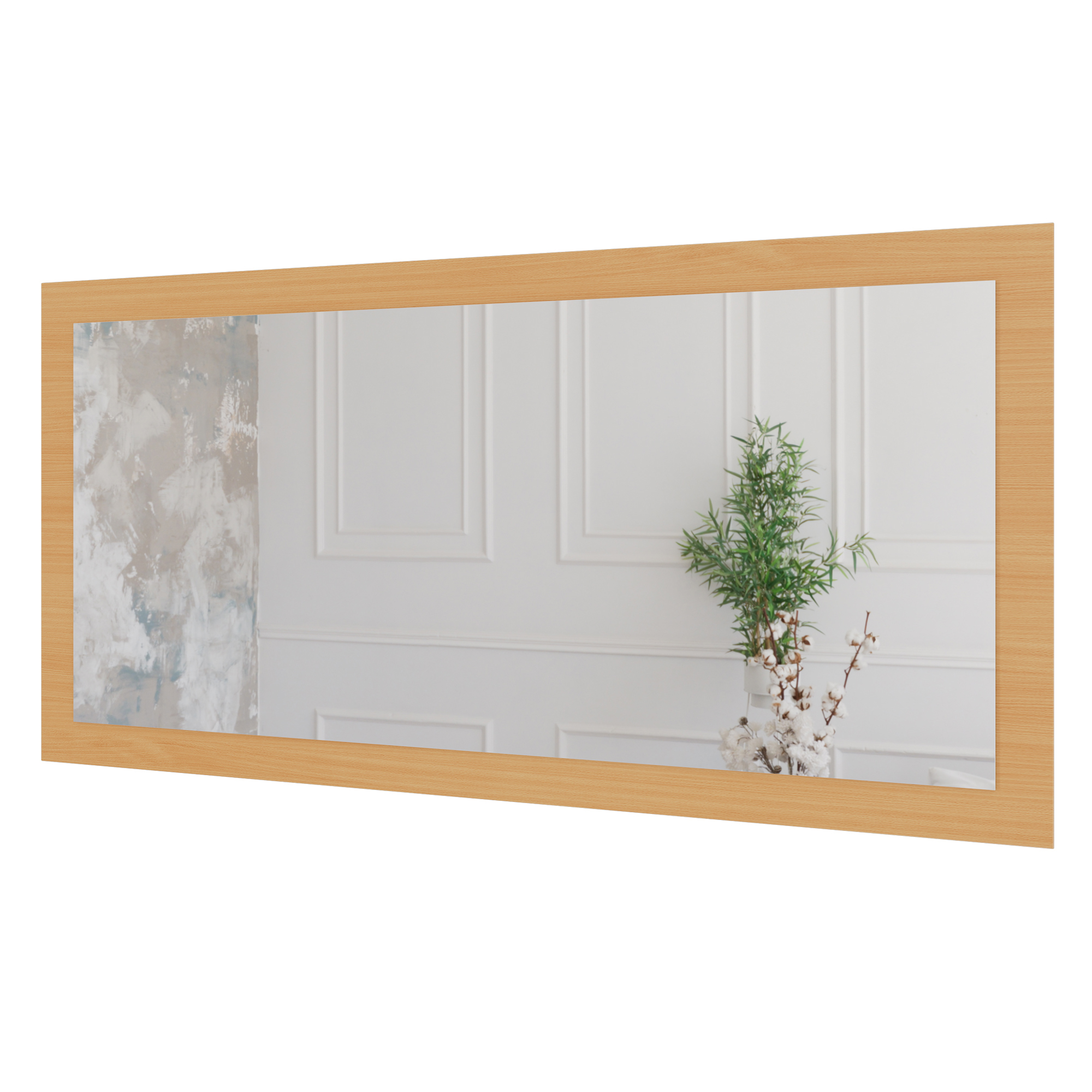 Wandspiegel Doman auf dekorativen Holzplatte im modernen Stil mit elegantem Rahmen und Befestigung