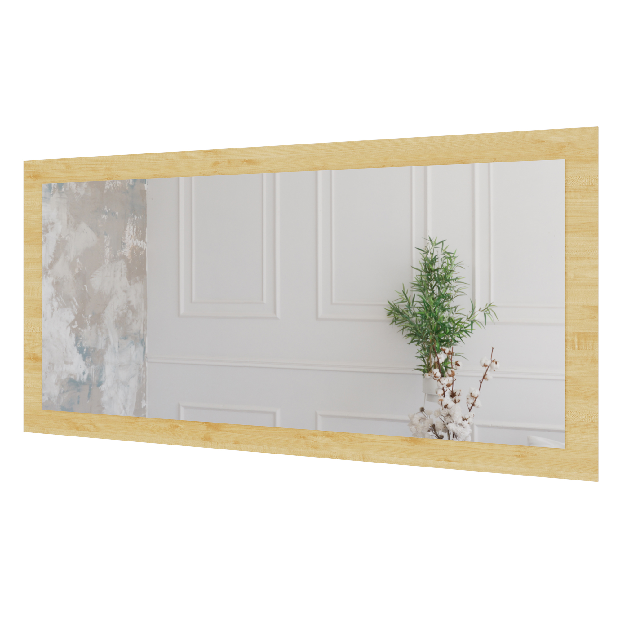 Wandspiegel Doman auf dekorativen Holzplatte im modernen Stil mit elegantem Rahmen und Befestigung