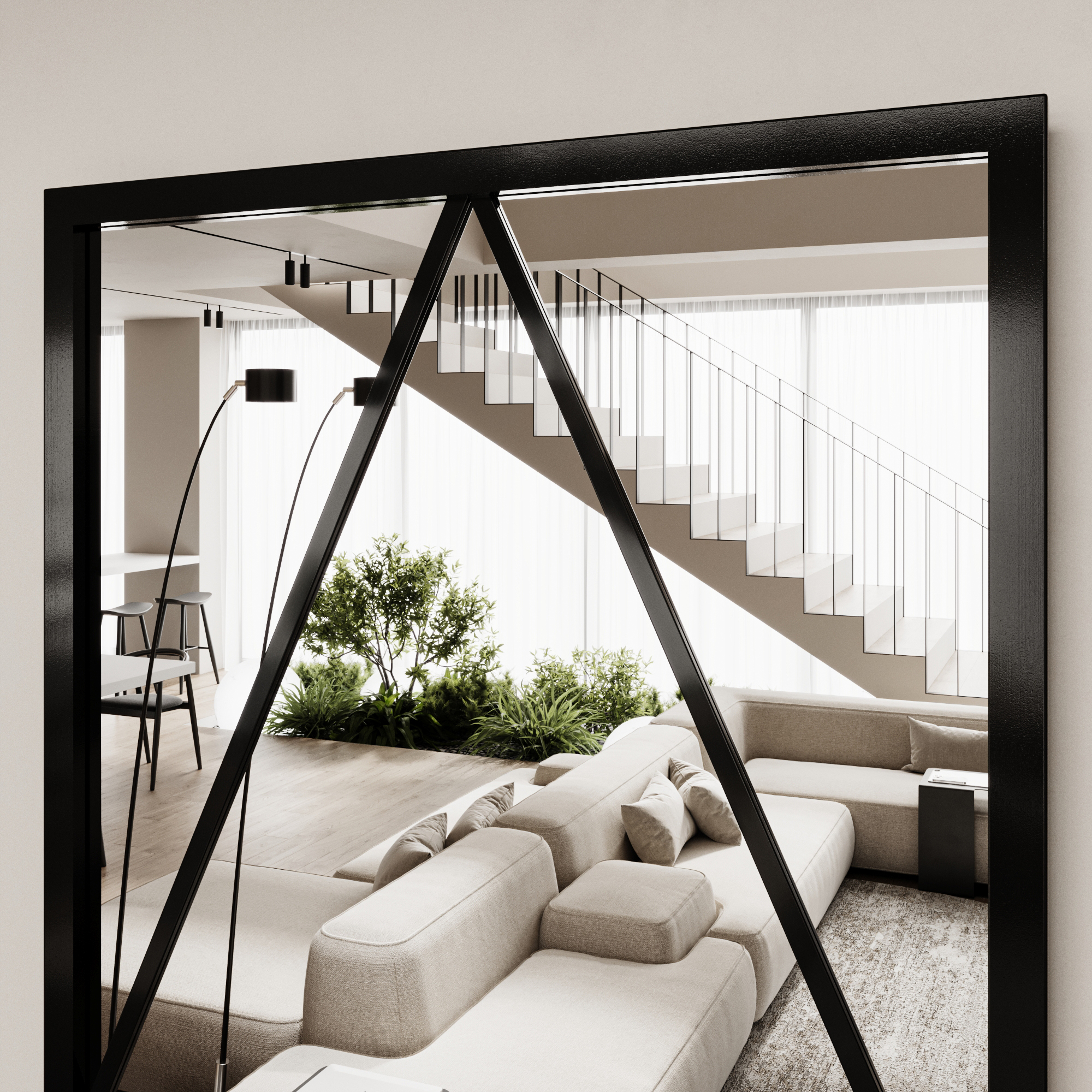 Varada Naveta Loft-Designspiegel in schwarz mit Befestigung