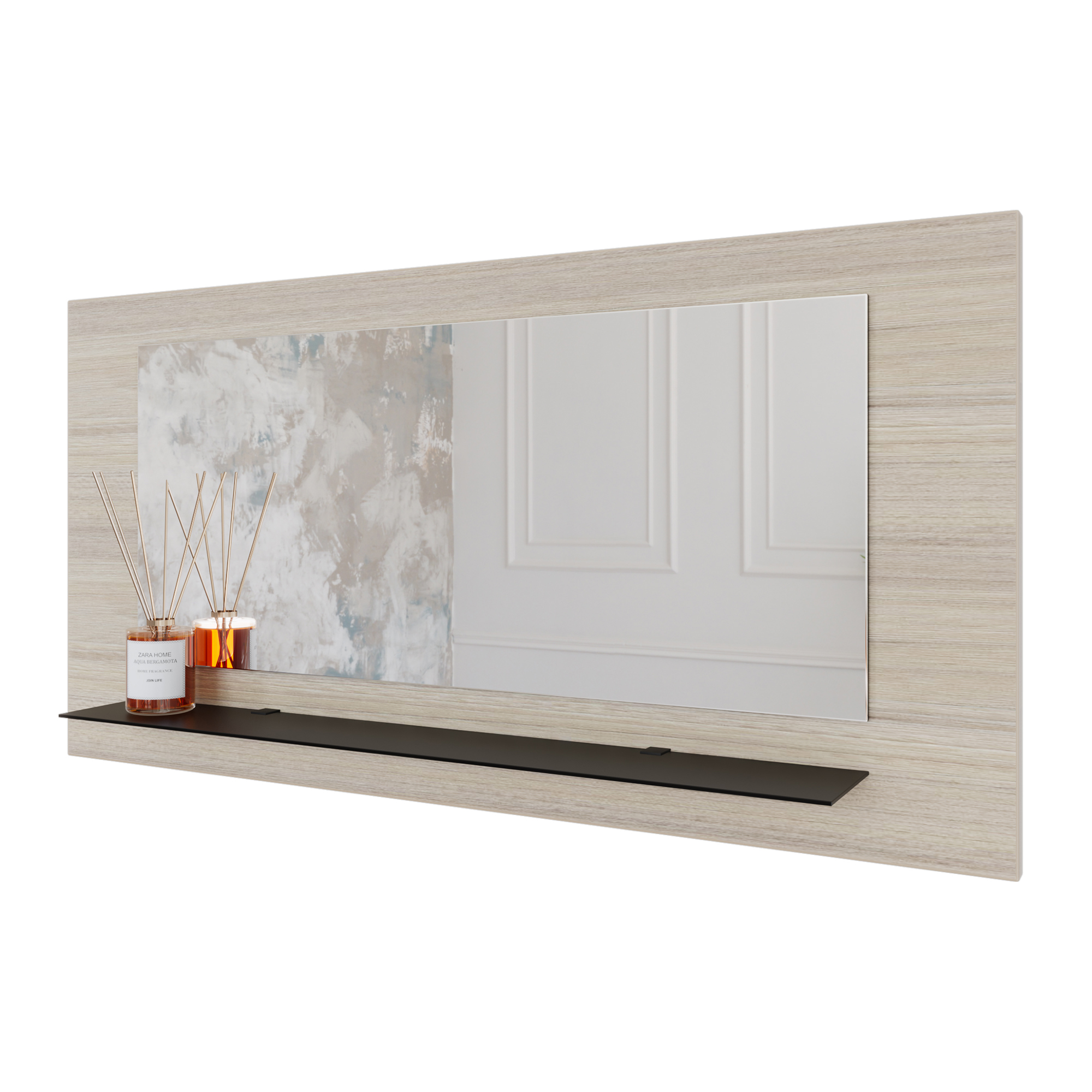 Wandspiegel Anina auf dekorativen Holzplatte im modernen Stil mit elegantem Rahmen und Befestigung