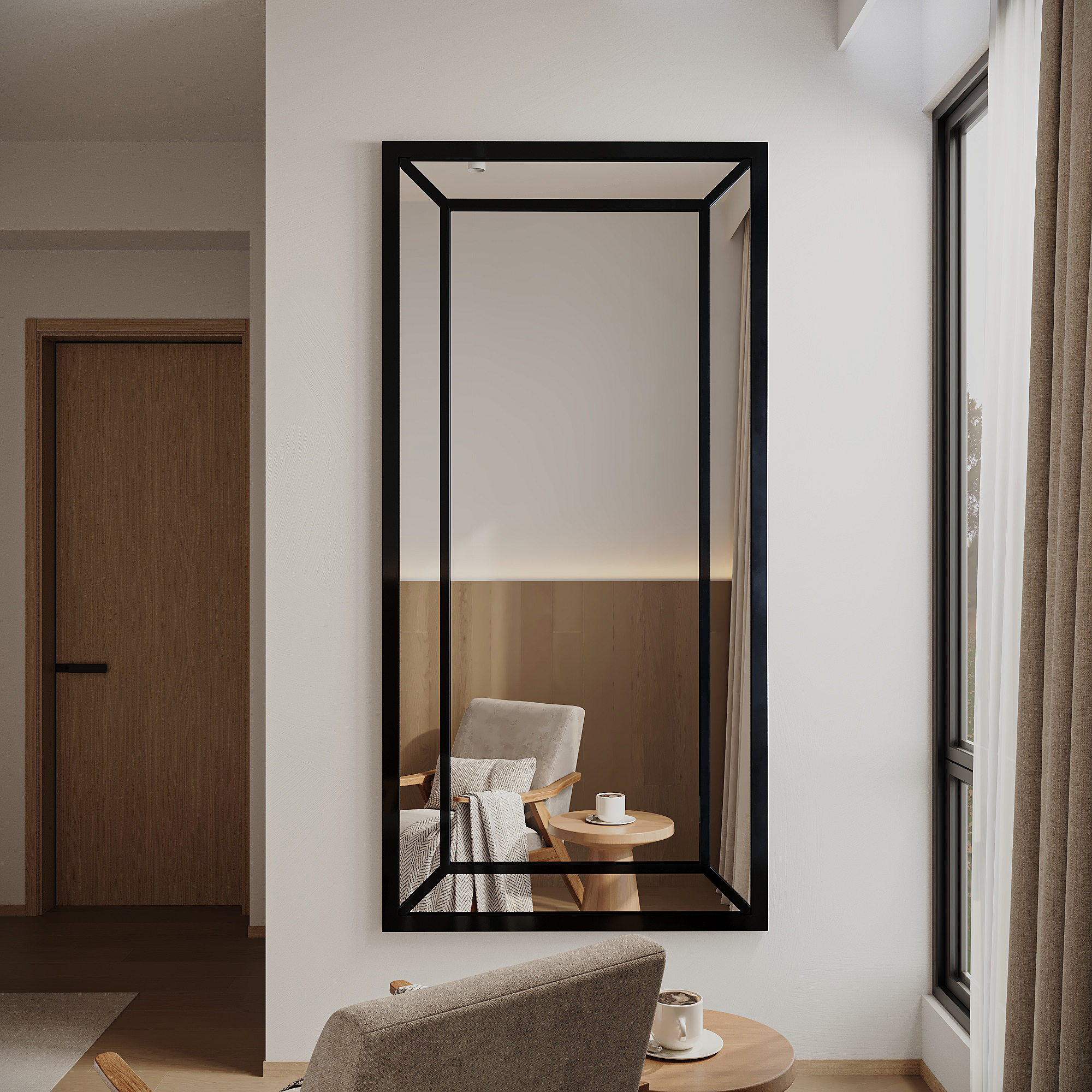 Varada Tribus Loft-Designspiegel in schwarz mit Befestigung