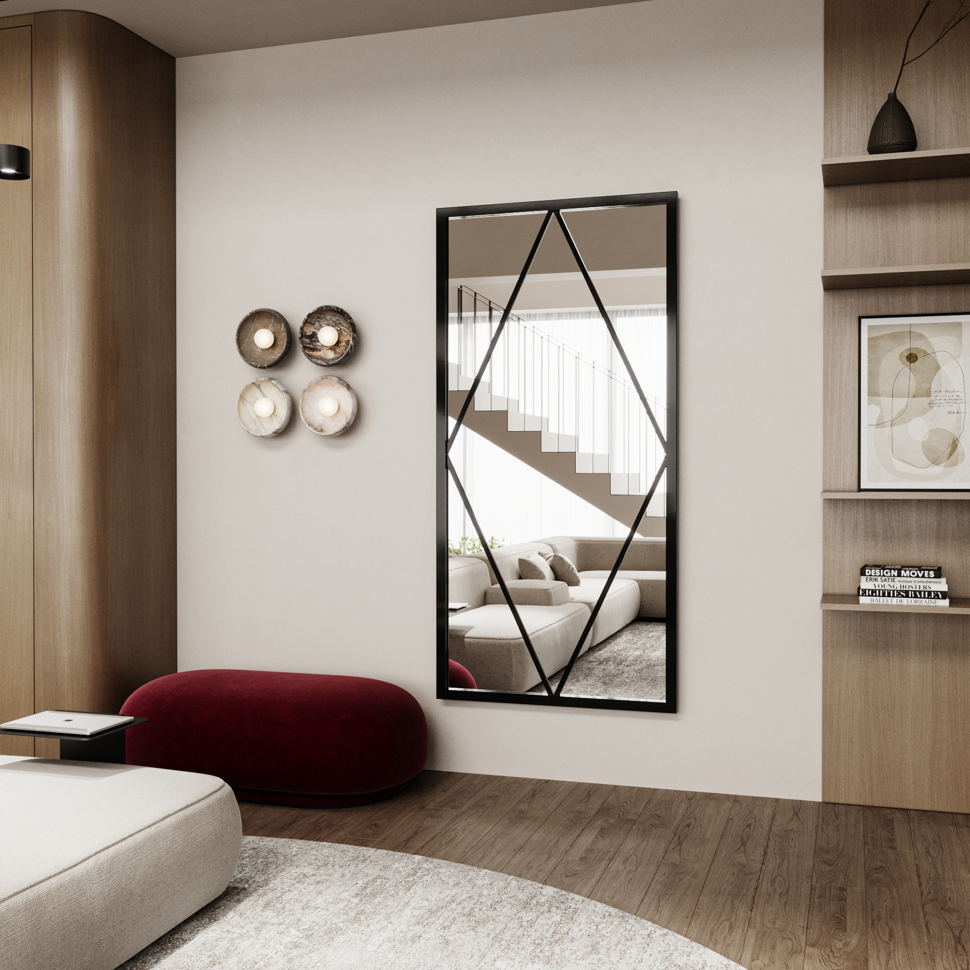 Varada Naveta Loft-Designspiegel in schwarz mit Befestigung