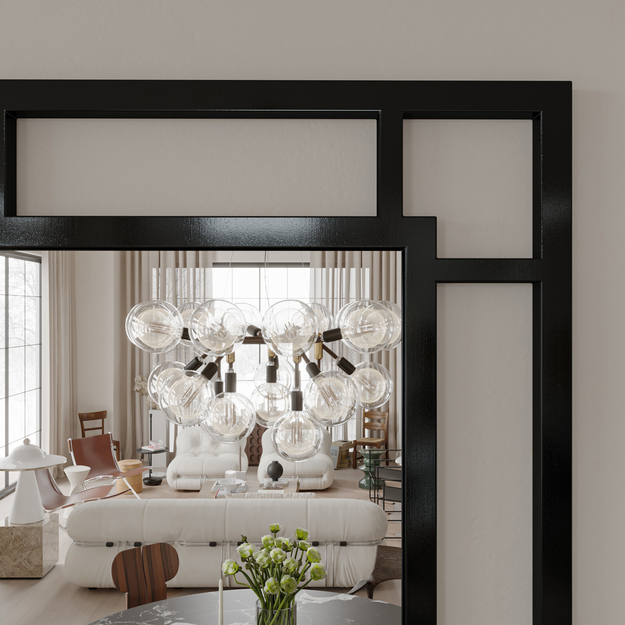 Varada Inframe Loft-Designspiegel in schwarz mit Befestigung