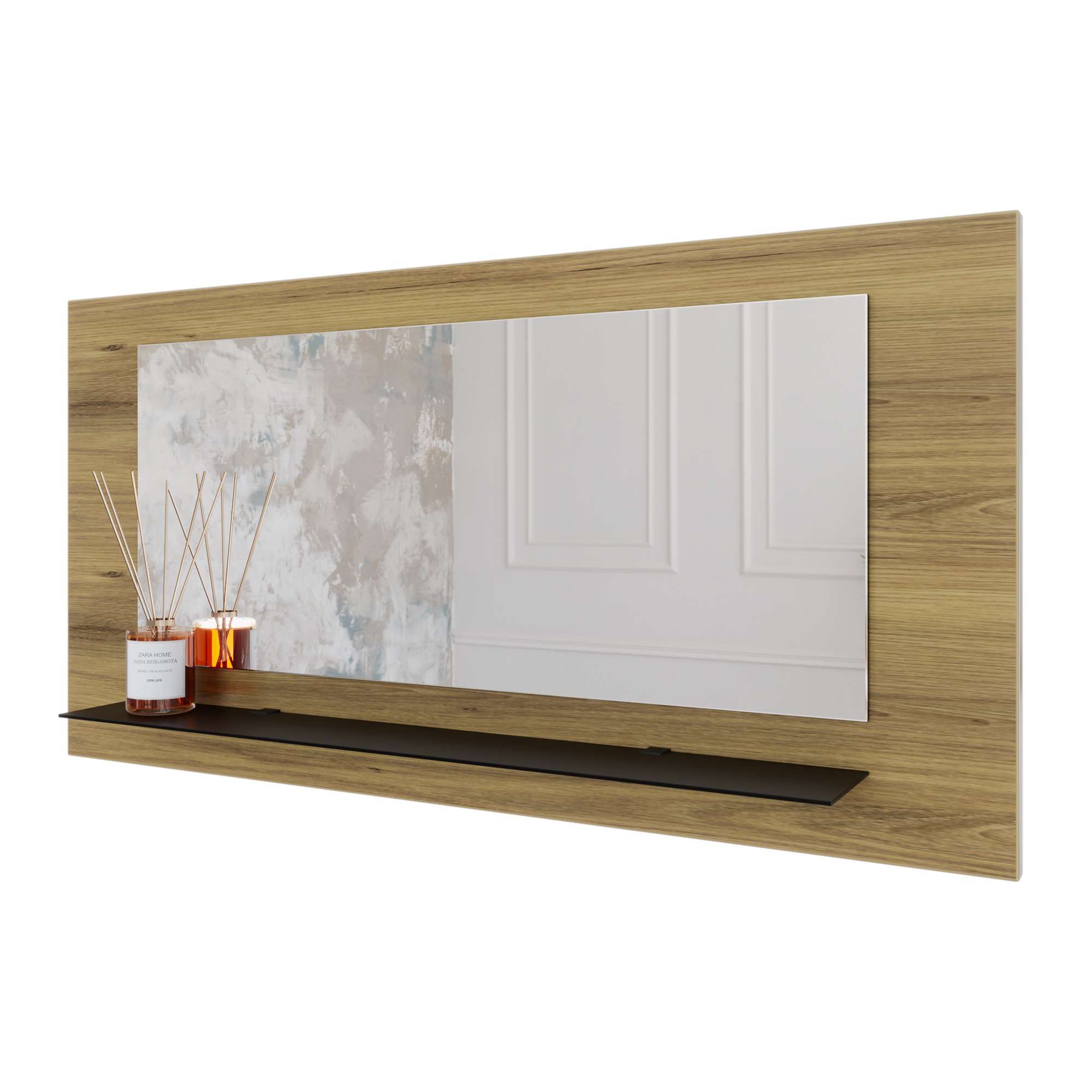 Wandspiegel Anina auf dekorativen Holzplatte im modernen Stil mit elegantem Rahmen und Befestigung
