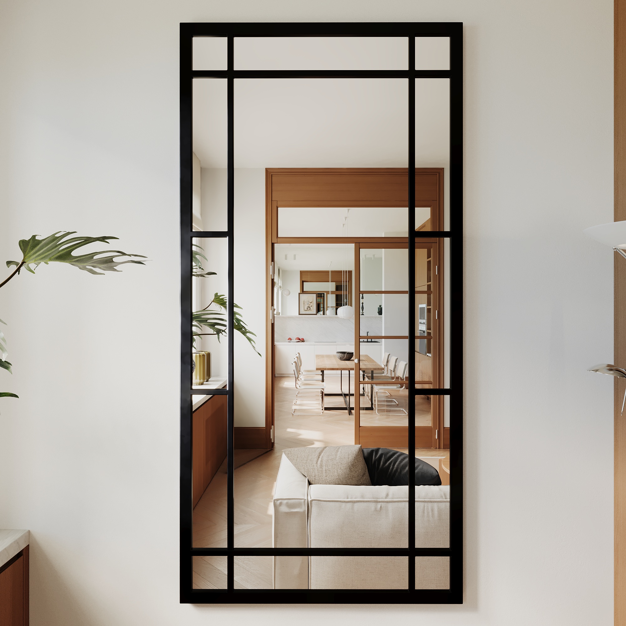 Varada Cadru Loft-Designspiegel in schwarz mit Befestigung