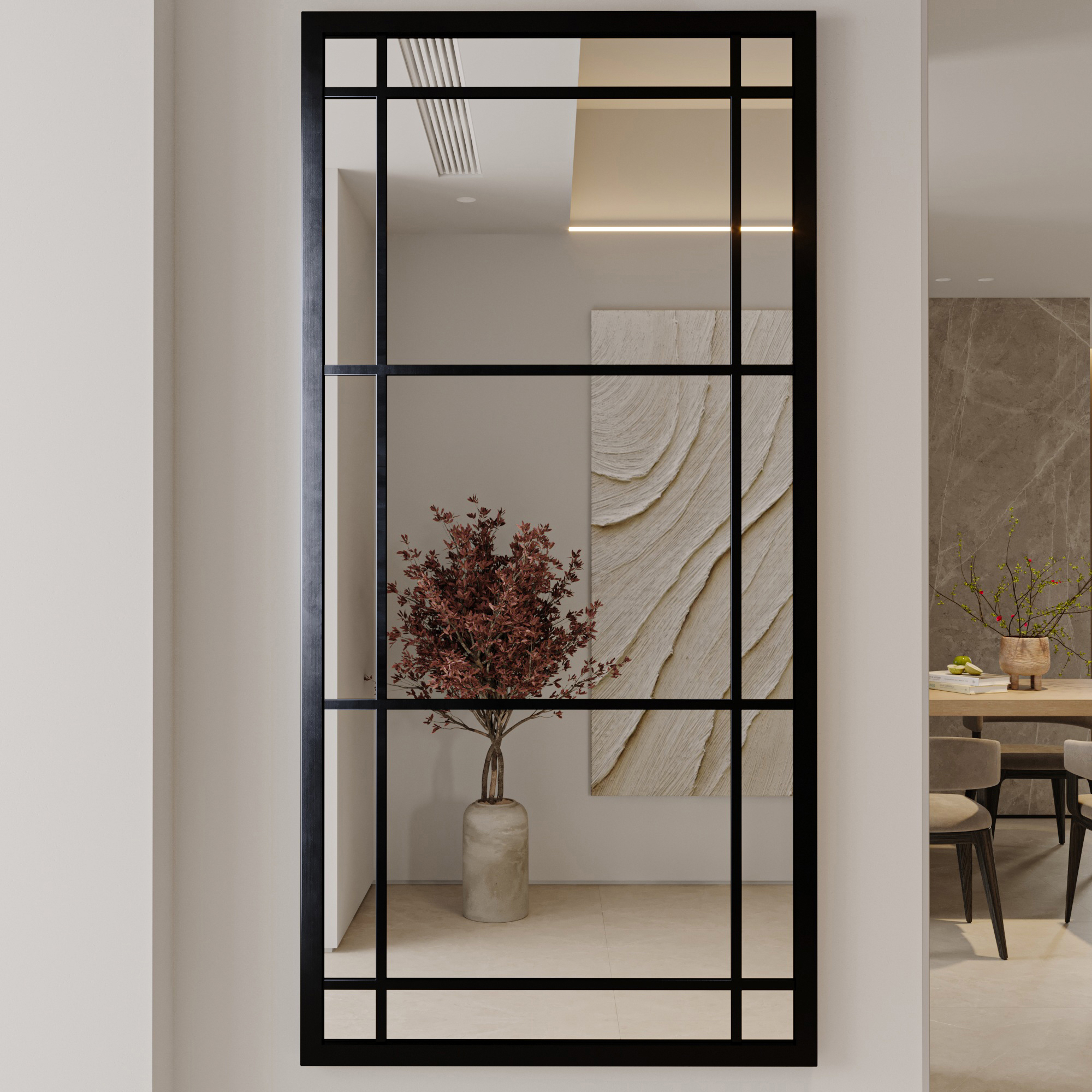 Varada Fenestra Loft-Designspiegel in schwarz mit Befestigung