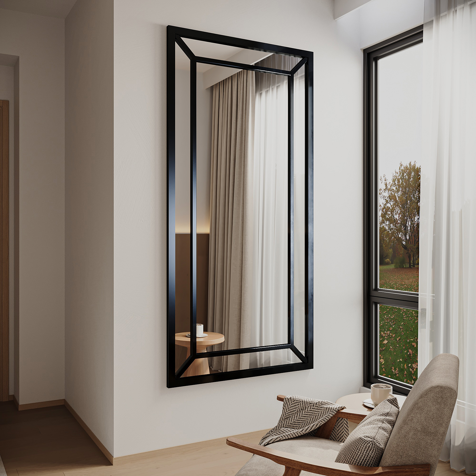 Varada Tribus Loft-Designspiegel in schwarz mit Befestigung