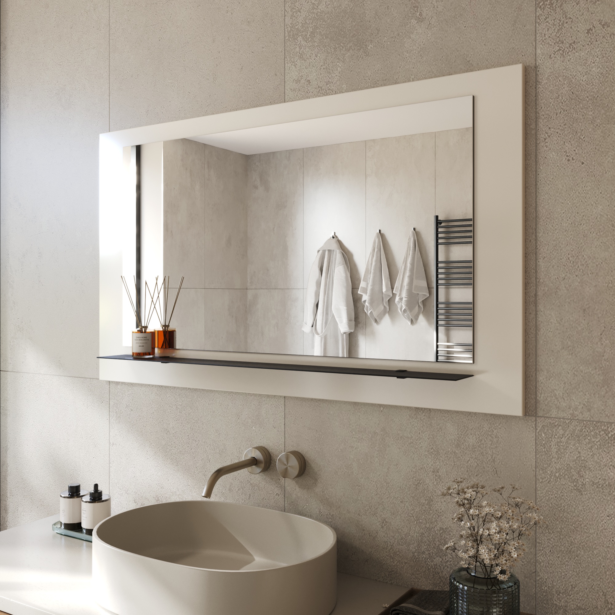Wandspiegel Anina auf dekorativen Holzplatte im modernen Stil mit elegantem Rahmen und Befestigung