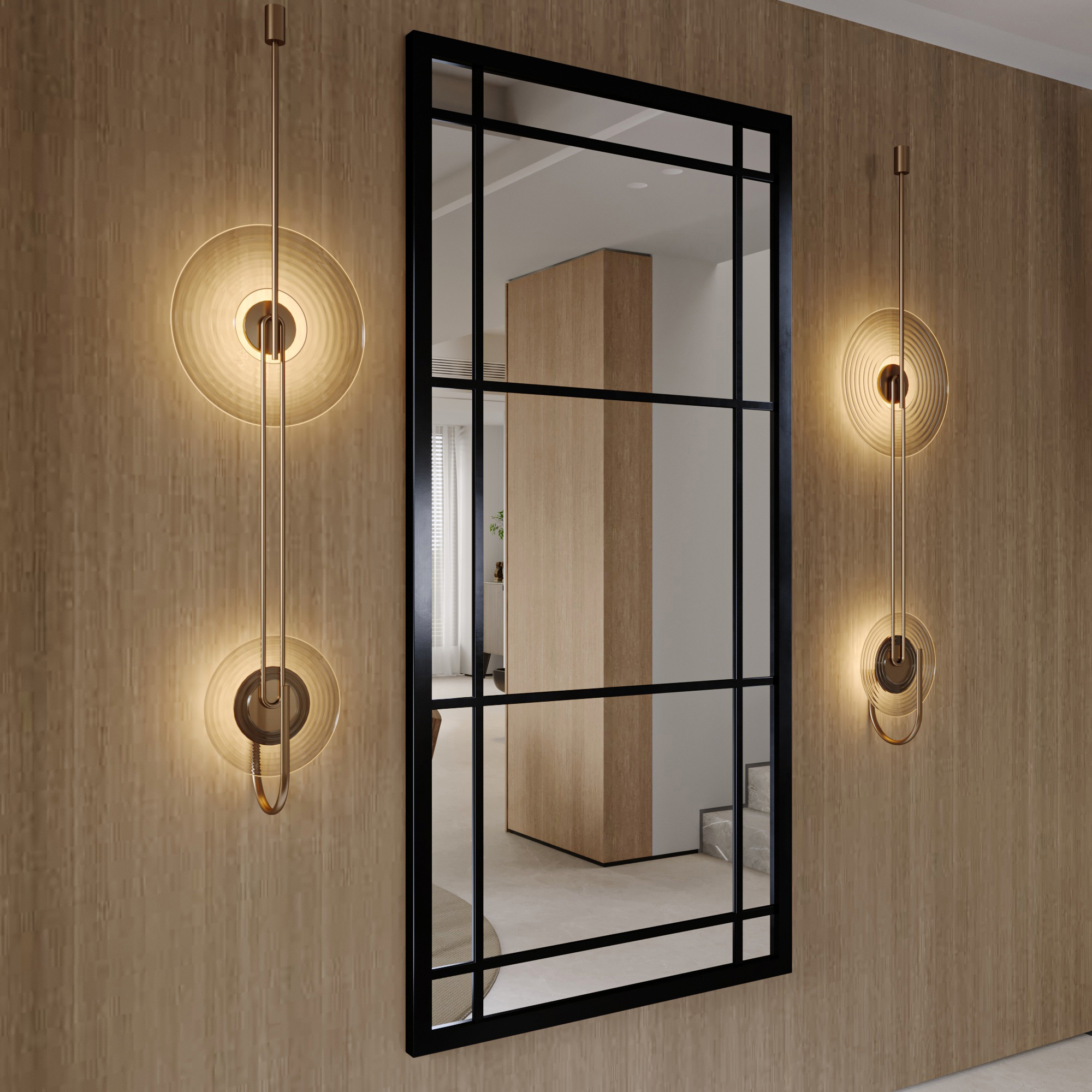Varada Fenestra Loft-Designspiegel in schwarz mit Befestigung