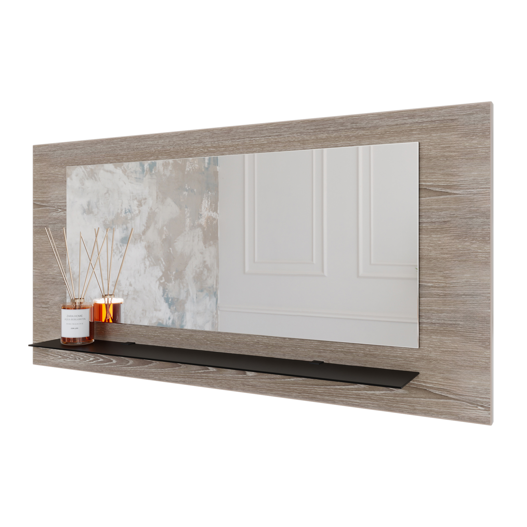 Wandspiegel Anina auf dekorativen Holzplatte im modernen Stil mit elegantem Rahmen und Befestigung