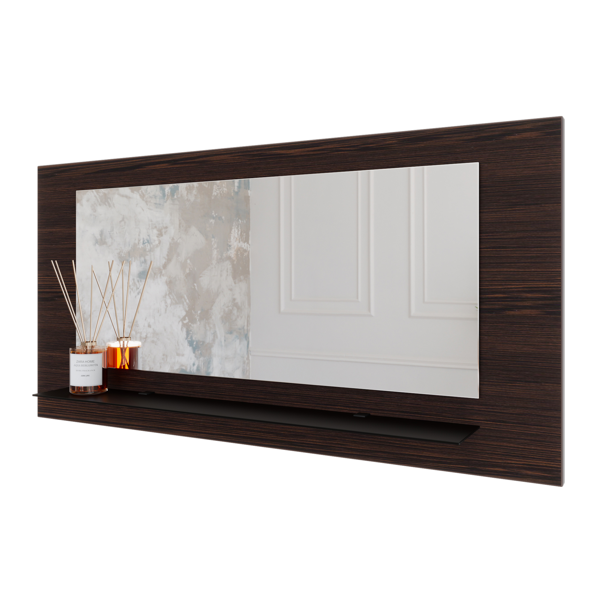 Wandspiegel Anina auf dekorativen Holzplatte im modernen Stil mit elegantem Rahmen und Befestigung