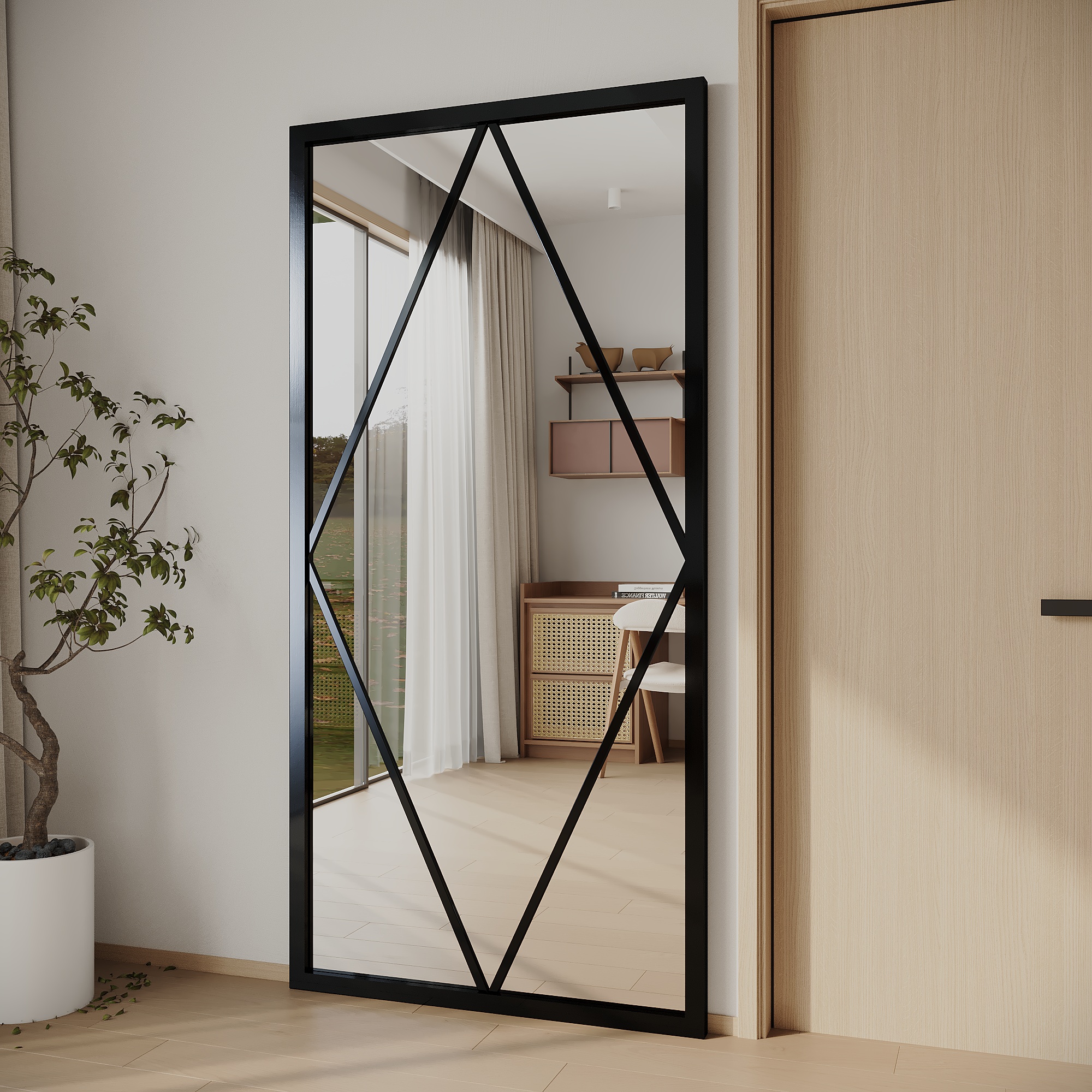 Varada Naveta Loft-Designspiegel in schwarz mit Befestigung