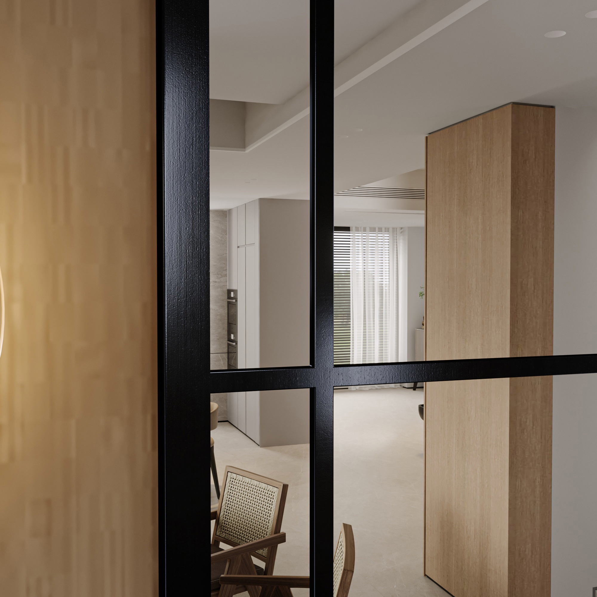Varada Fenestra Loft-Designspiegel in schwarz mit Befestigung