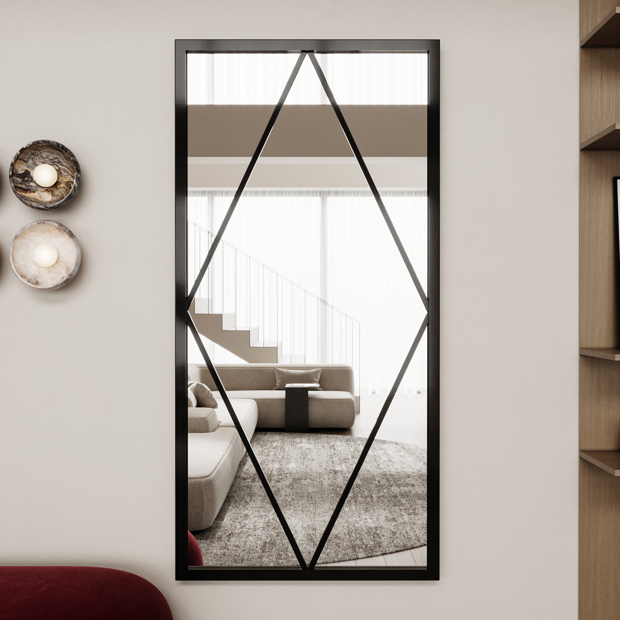 Varada Naveta Loft-Designspiegel in schwarz mit Befestigung