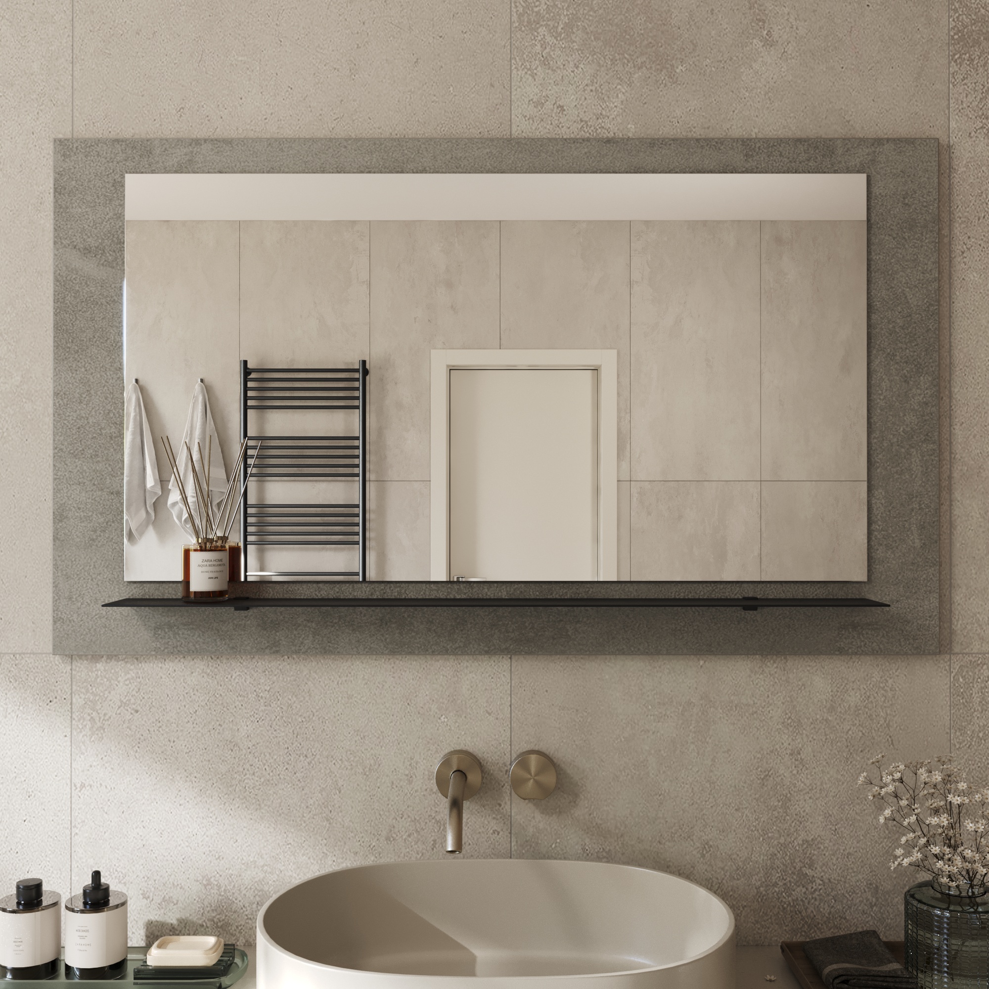 Wandspiegel Anina auf dekorativen Holzplatte im modernen Stil mit elegantem Rahmen und Befestigung
