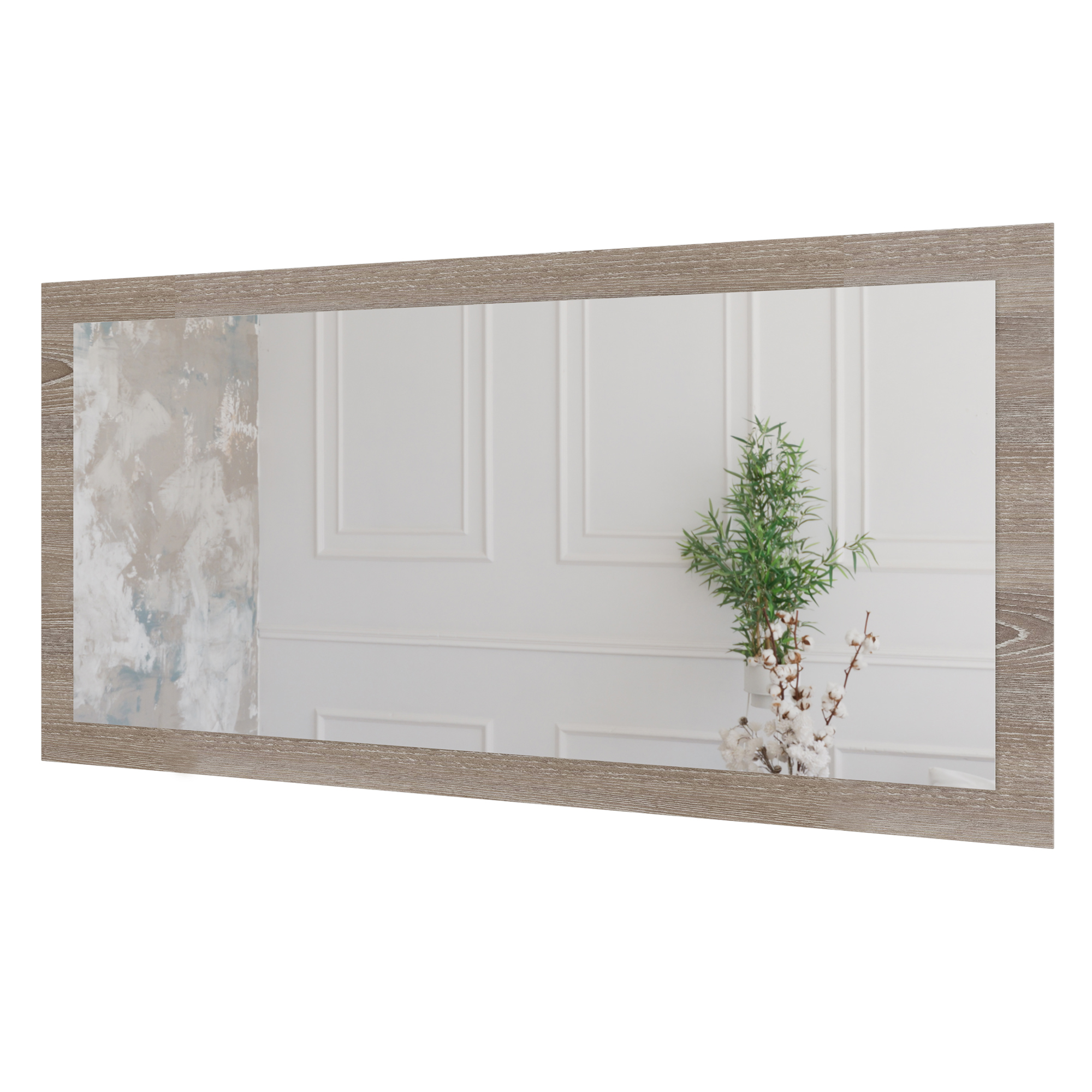 Wandspiegel Doman auf dekorativen Holzplatte im modernen Stil mit elegantem Rahmen und Befestigung