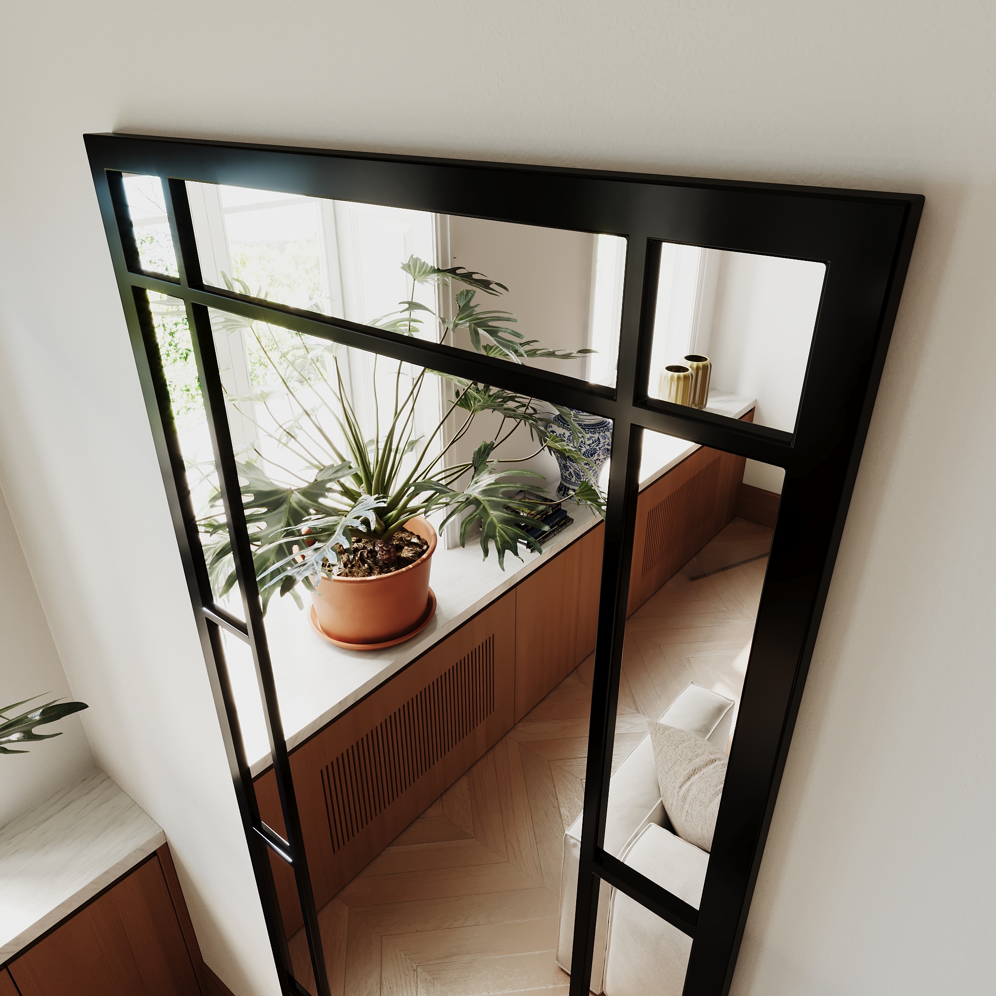 Varada Cadru Loft-Designspiegel in schwarz mit Befestigung