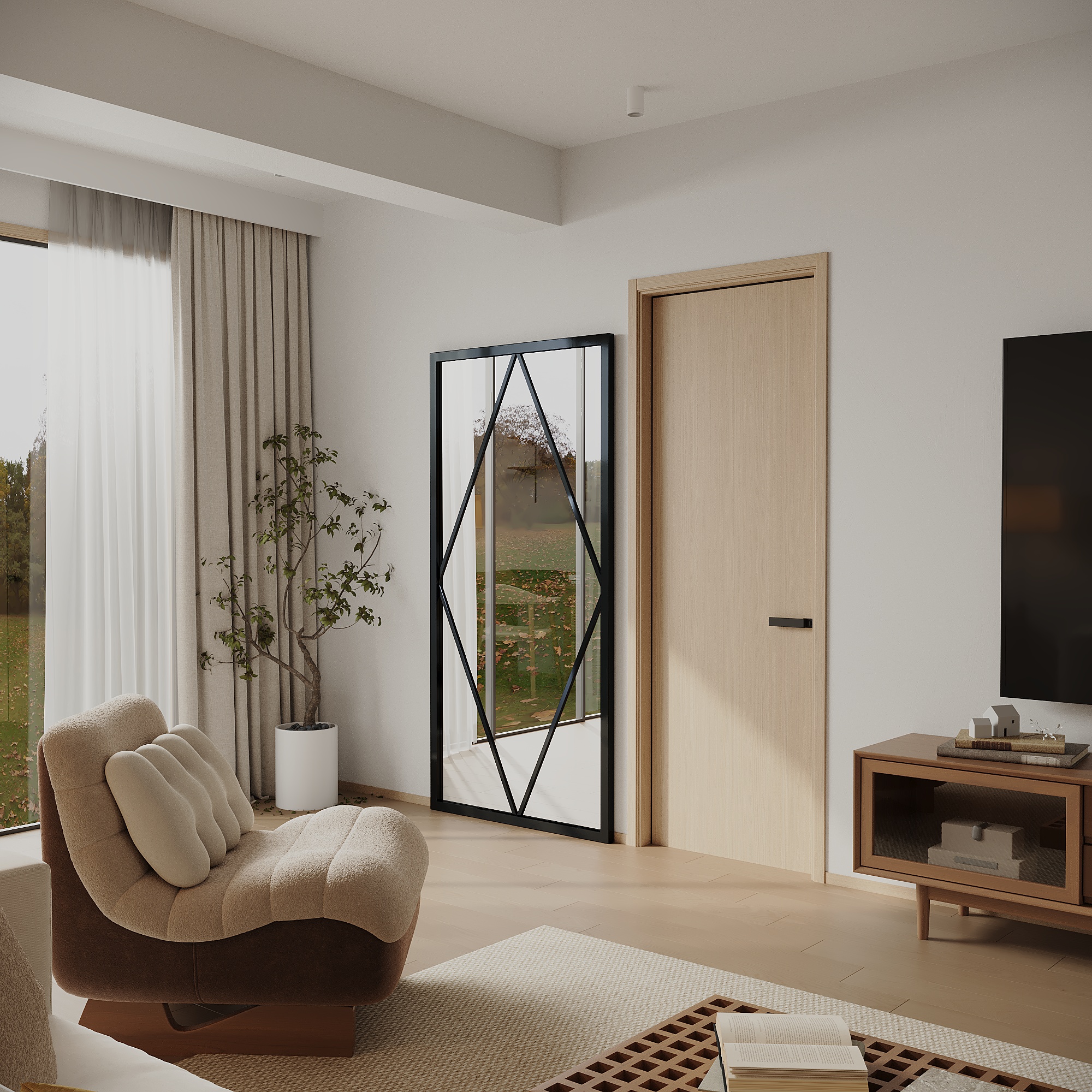 Varada Naveta Loft-Designspiegel in schwarz mit Befestigung