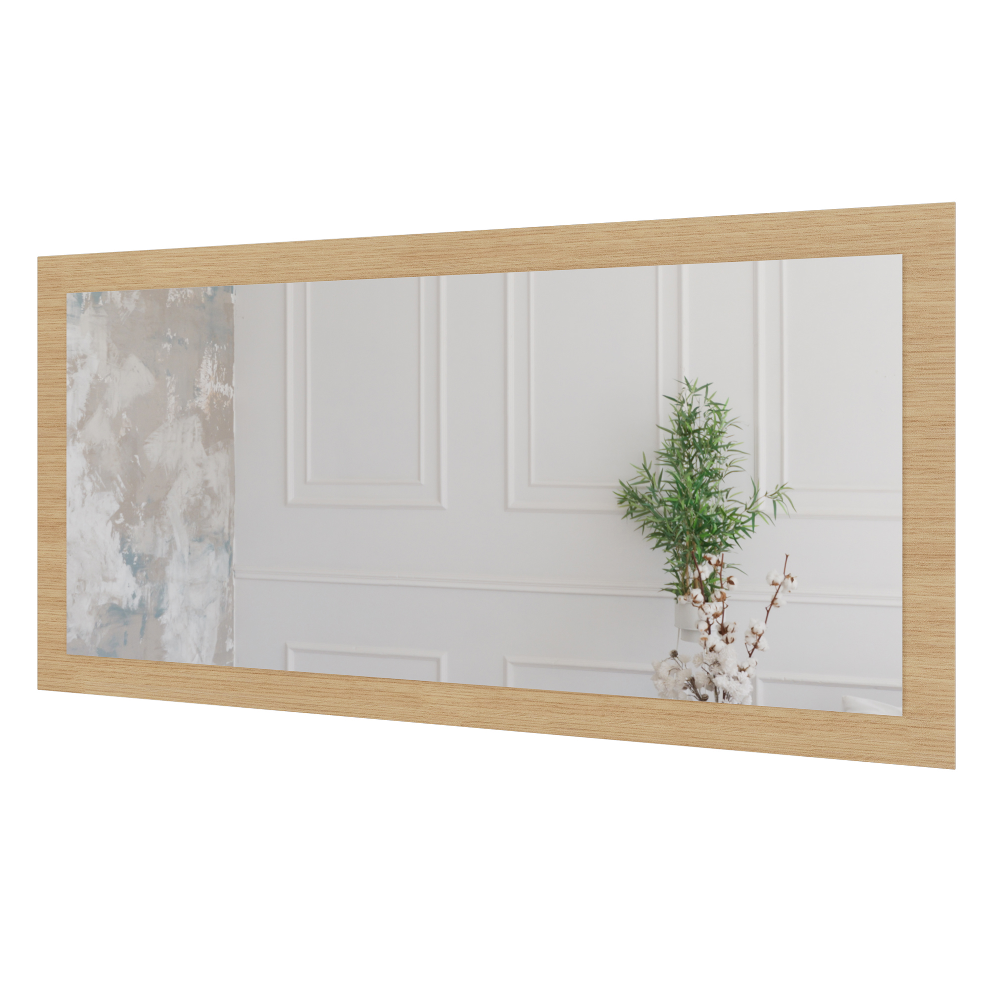Wandspiegel Doman auf dekorativen Holzplatte im modernen Stil mit elegantem Rahmen und Befestigung