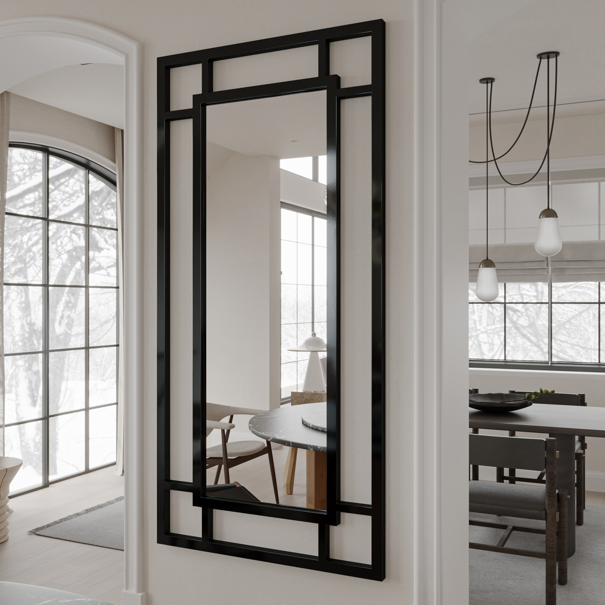Varada Inframe Loft-Designspiegel in schwarz mit Befestigung