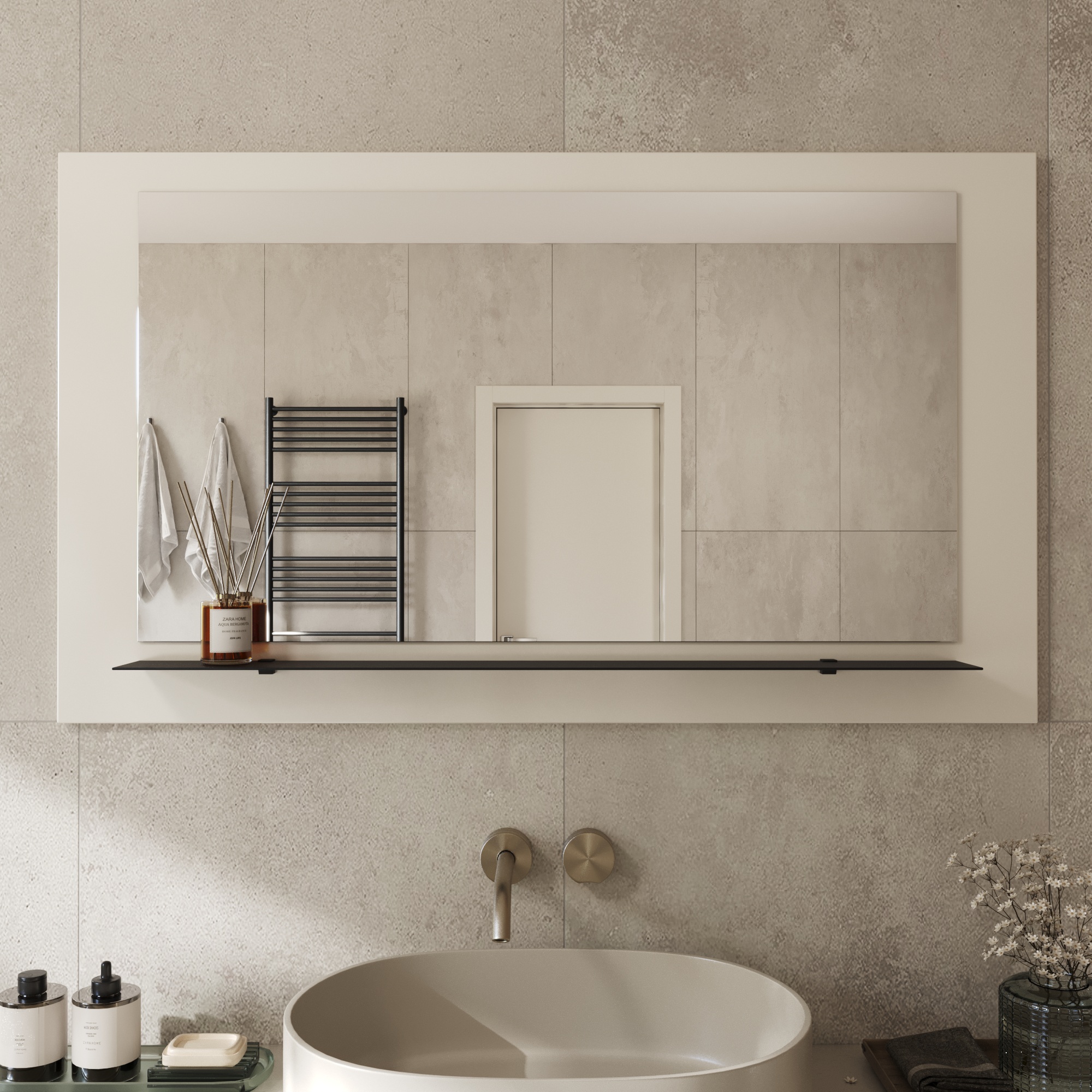 Wandspiegel Anina auf dekorativen Holzplatte im modernen Stil mit elegantem Rahmen und Befestigung