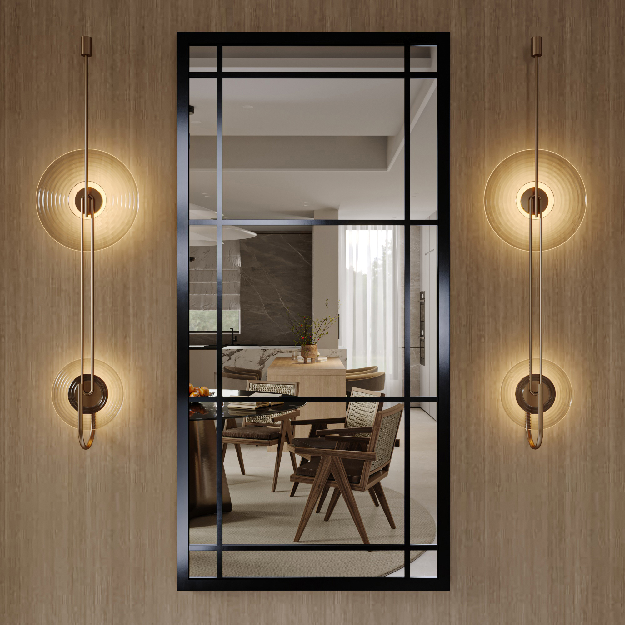 Varada Fenestra Loft-Designspiegel in schwarz mit Befestigung