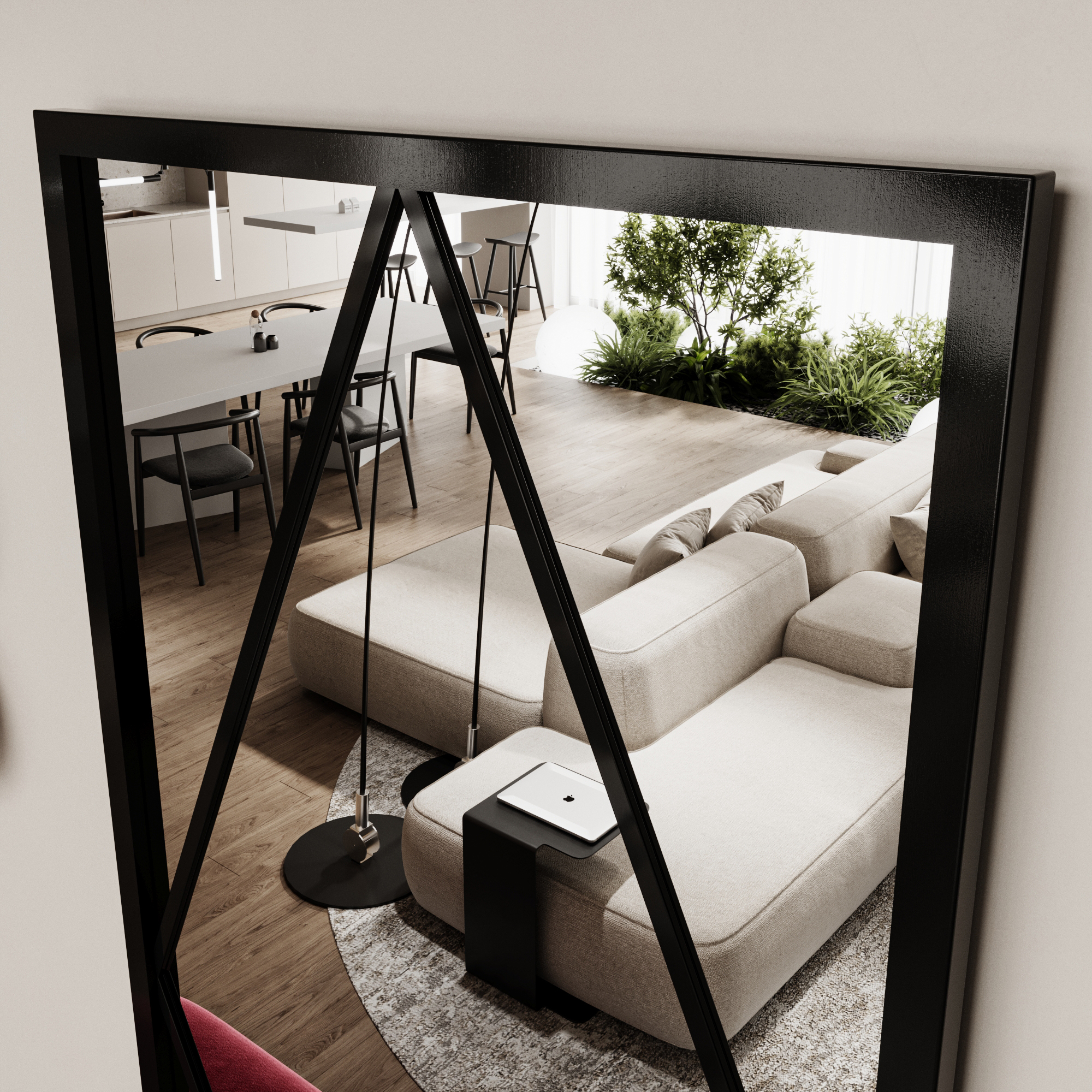 Varada Naveta Loft-Designspiegel in schwarz mit Befestigung